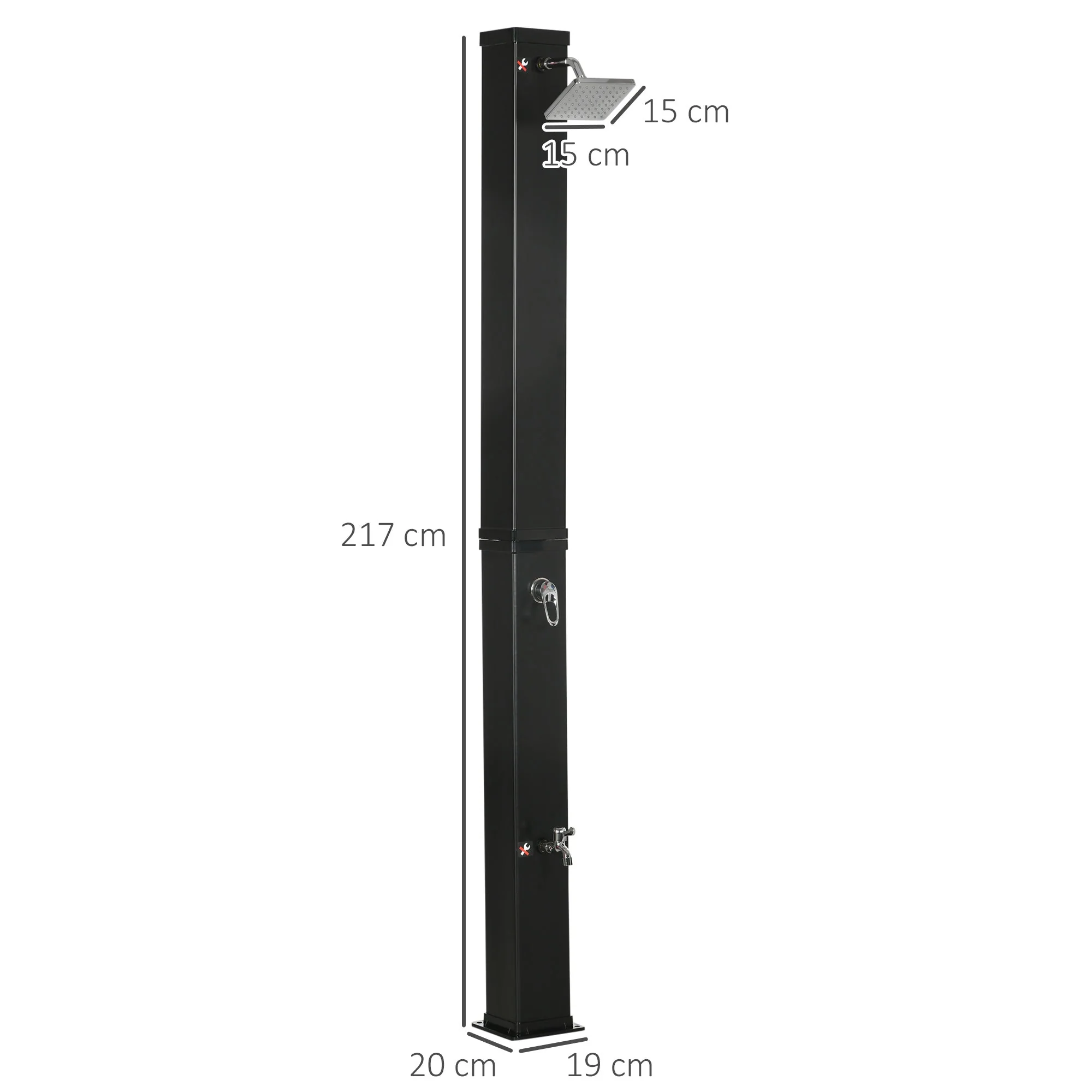 Solar Shower 40L Outdoor with Foot Shower Rain Head, Black - Image 3