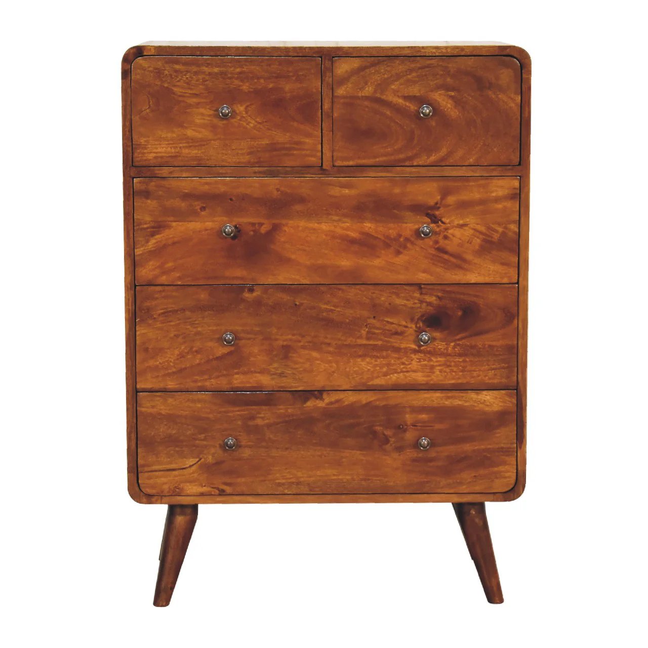 Solid Wood 2 over 3 Curved Chestnut Chest with Nordic Legs, Dark Brown - Image 3