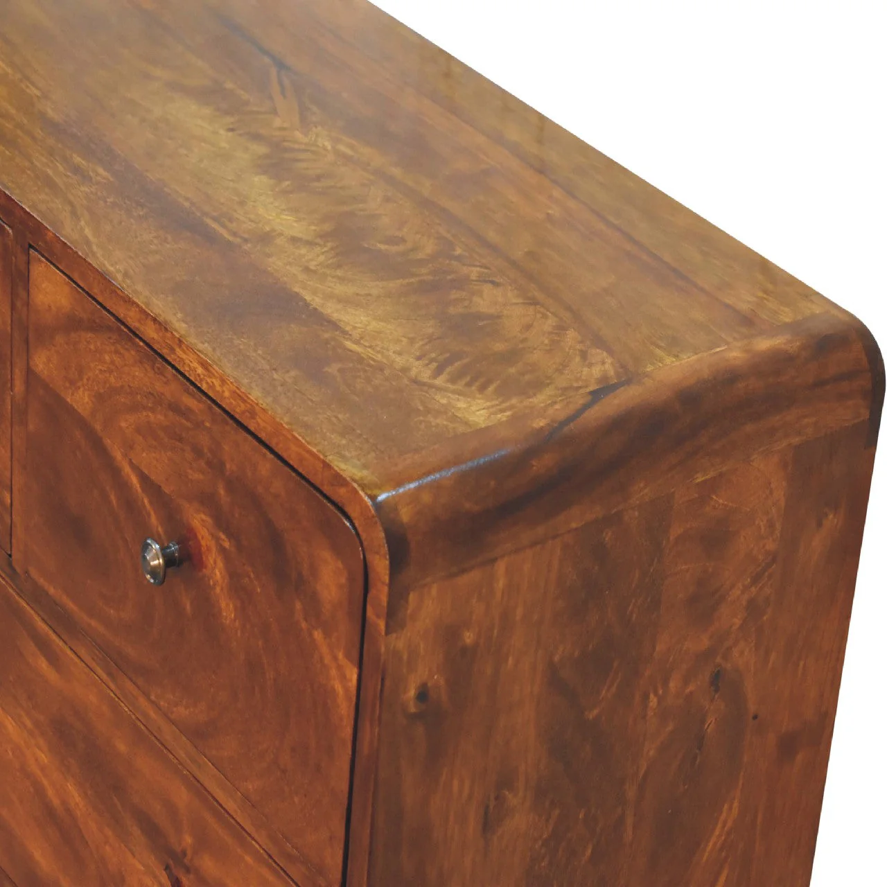 Solid Wood 2 over 3 Curved Chestnut Chest with Nordic Legs, Dark Brown - Image 7