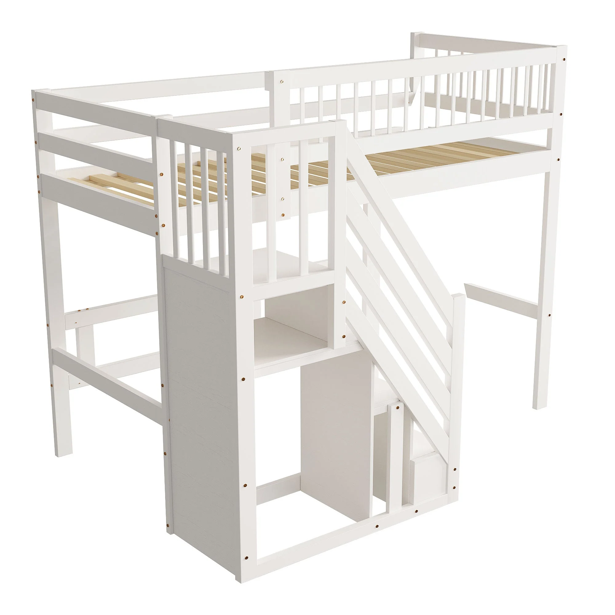 Solid Wood Bed 90*200, Storage Stairs, Children's Youth Single, White - Image 6