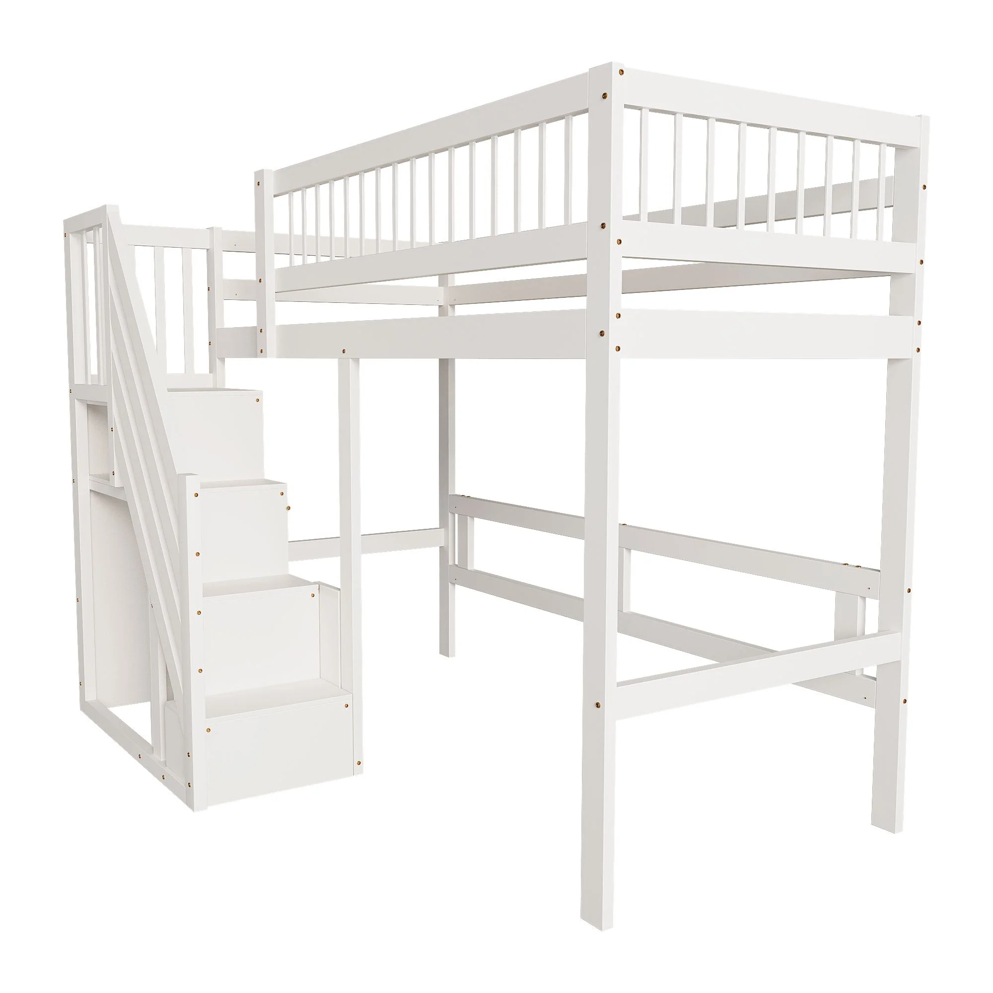 Solid Wood Bed 90*200, Storage Stairs, Children's Youth Single, White - Image 8