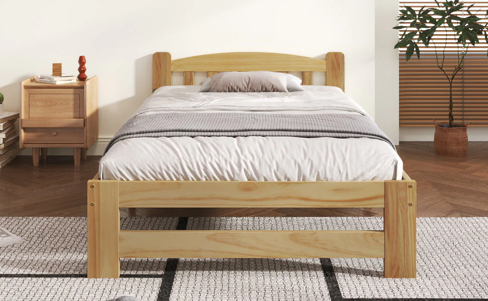 Solid Wood Bed, Futon Single with Headboard & Slats, Natural - Image 6
