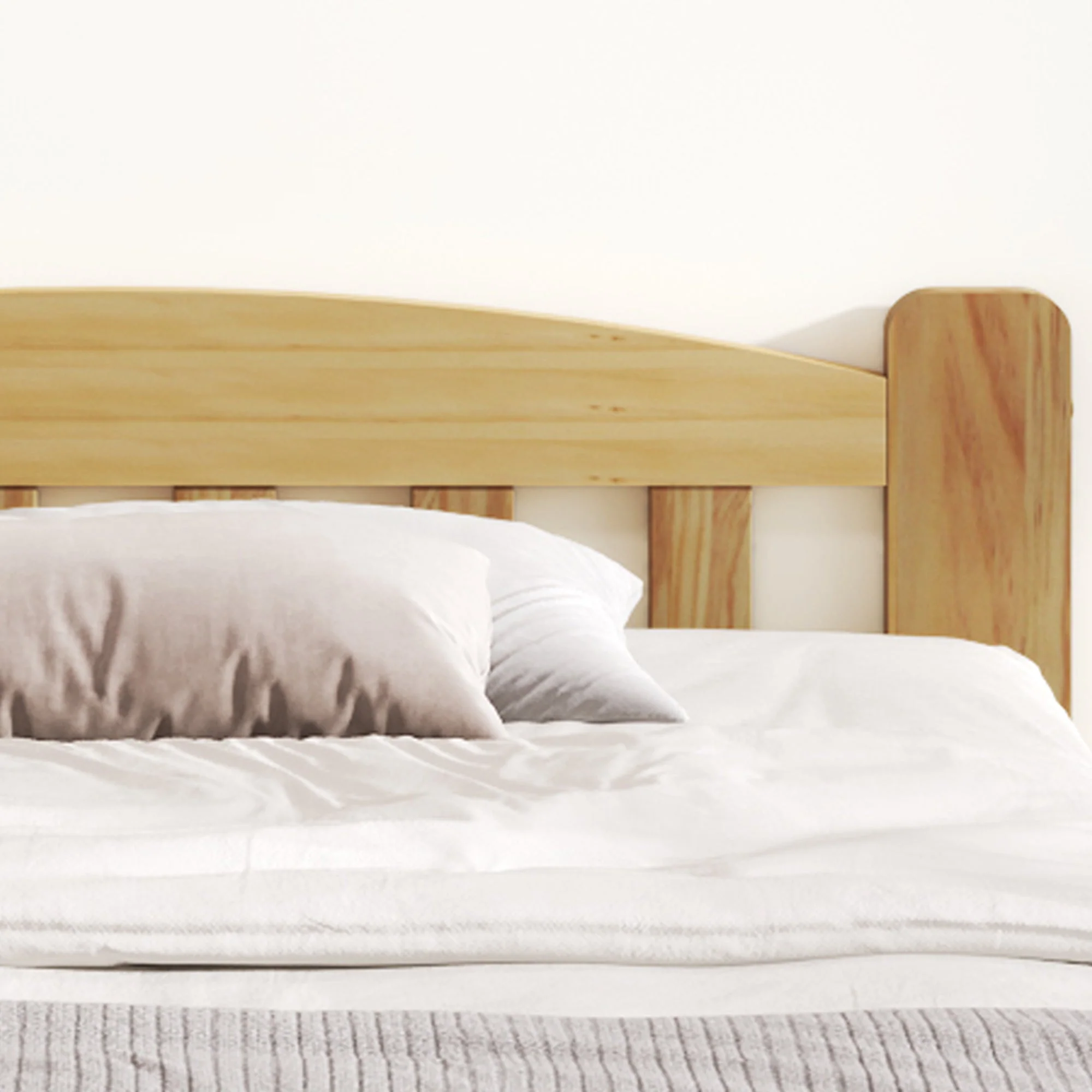 Solid Wood Bed, Futon Single with Headboard & Slats, Natural - Image 8