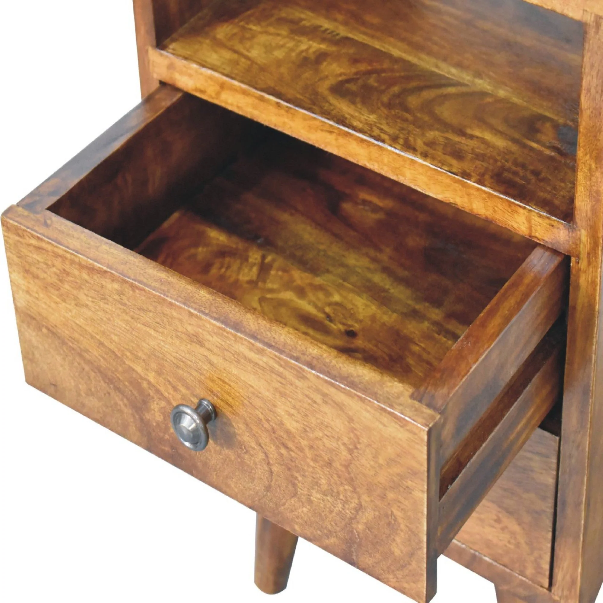 Solid Wood Bedside, 2 Drawers and Open Slot, Dark Brown - Image 4