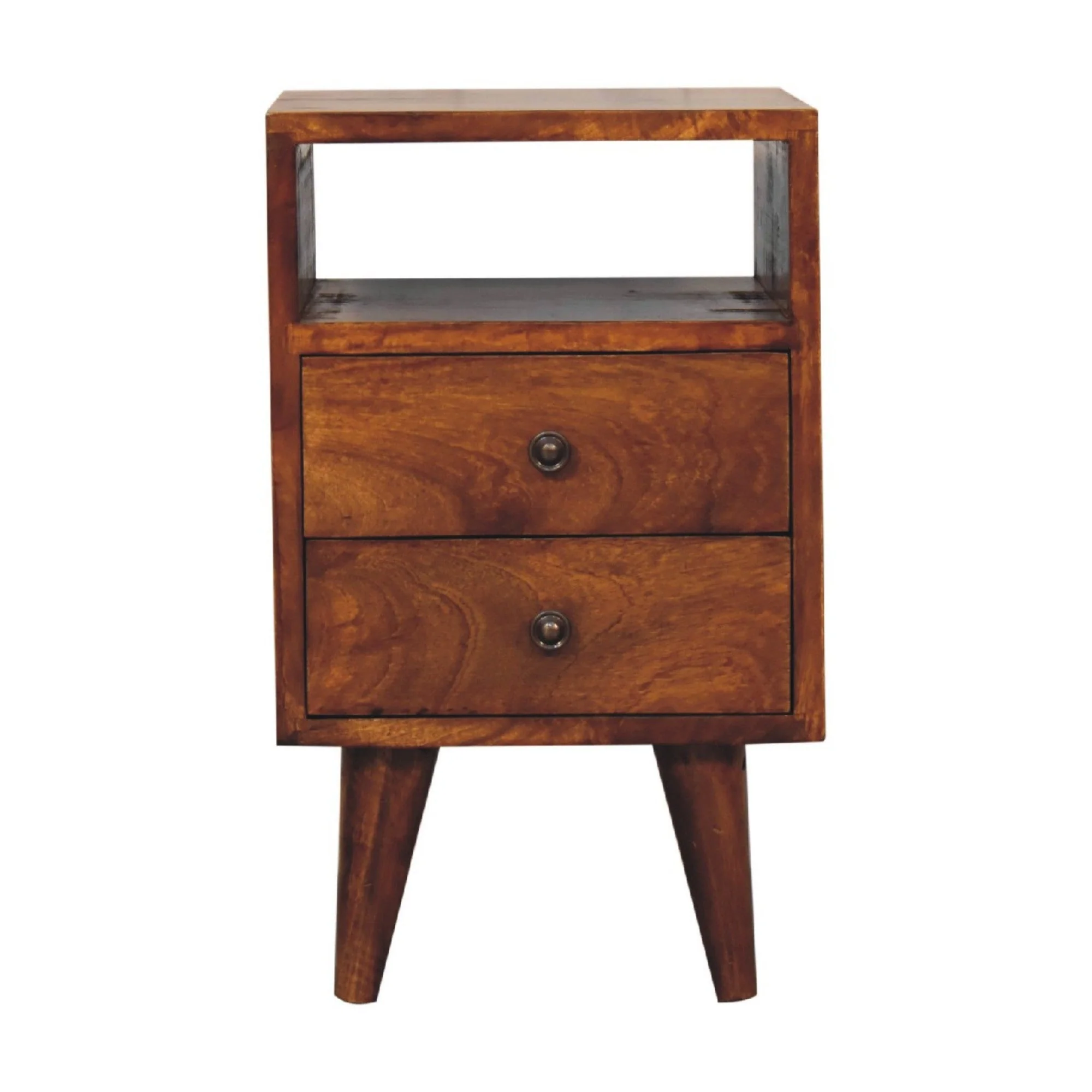 Solid Wood Bedside, 2 Drawers and Open Slot, Dark Brown - Image 7