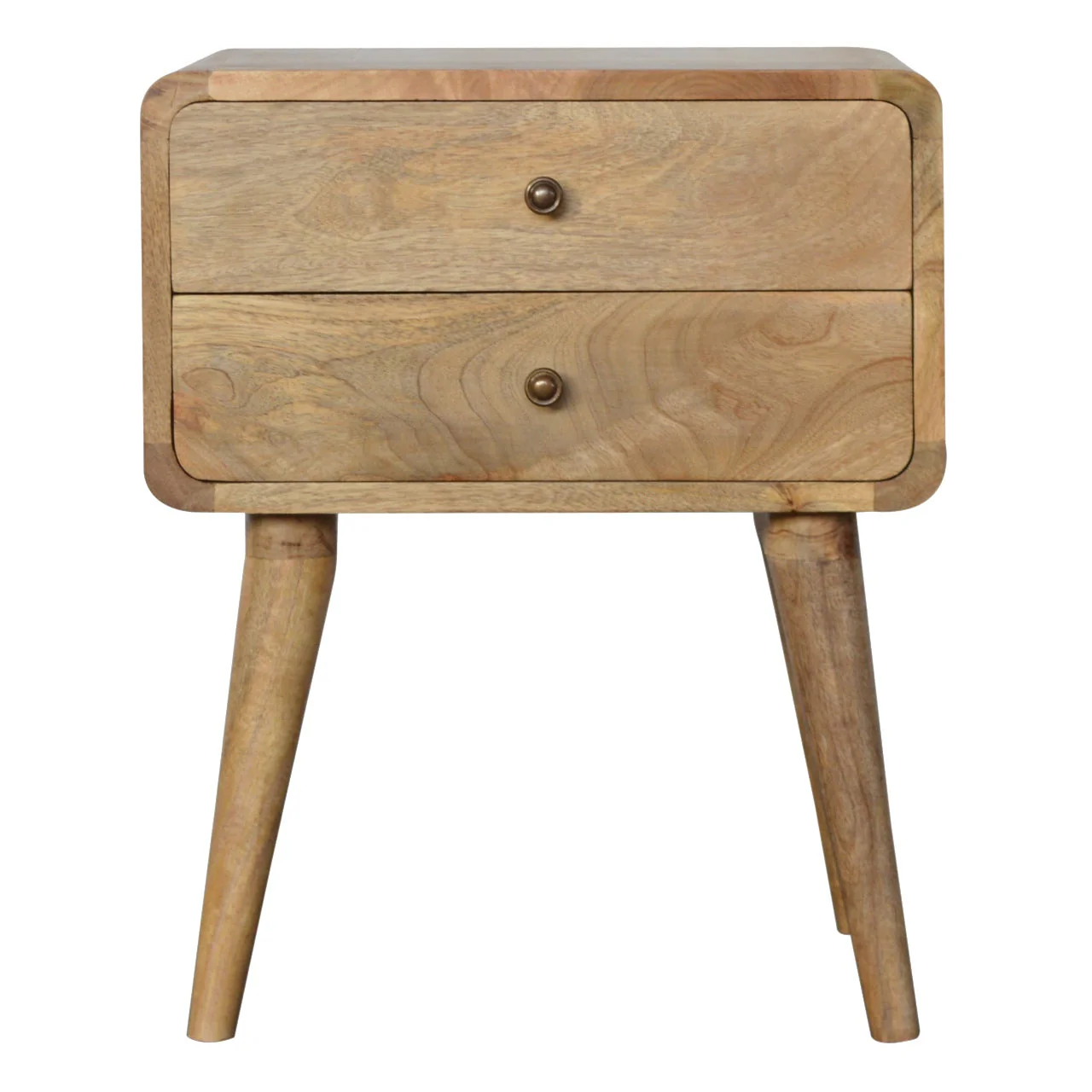 Solid Wood Bedside, Curved 2 Drawers, Oak-ish Brown - Image 3