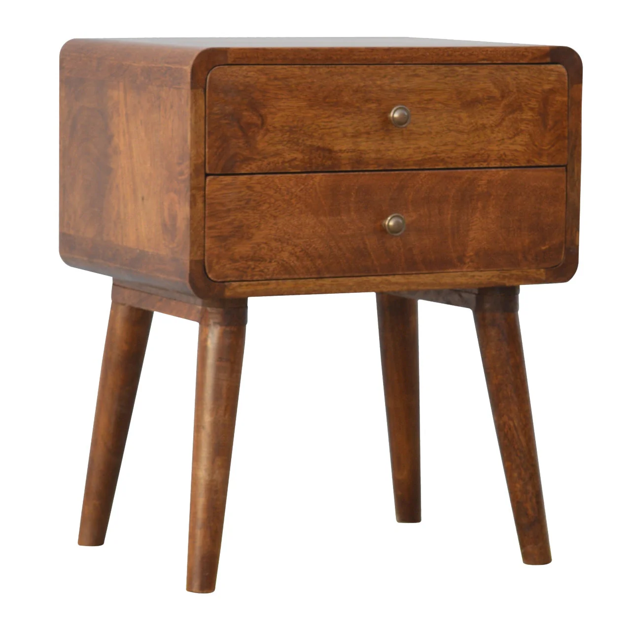 Solid Wood Bedside, Curved Chestnut with 2 Drawers, Dark Brown - Image 2