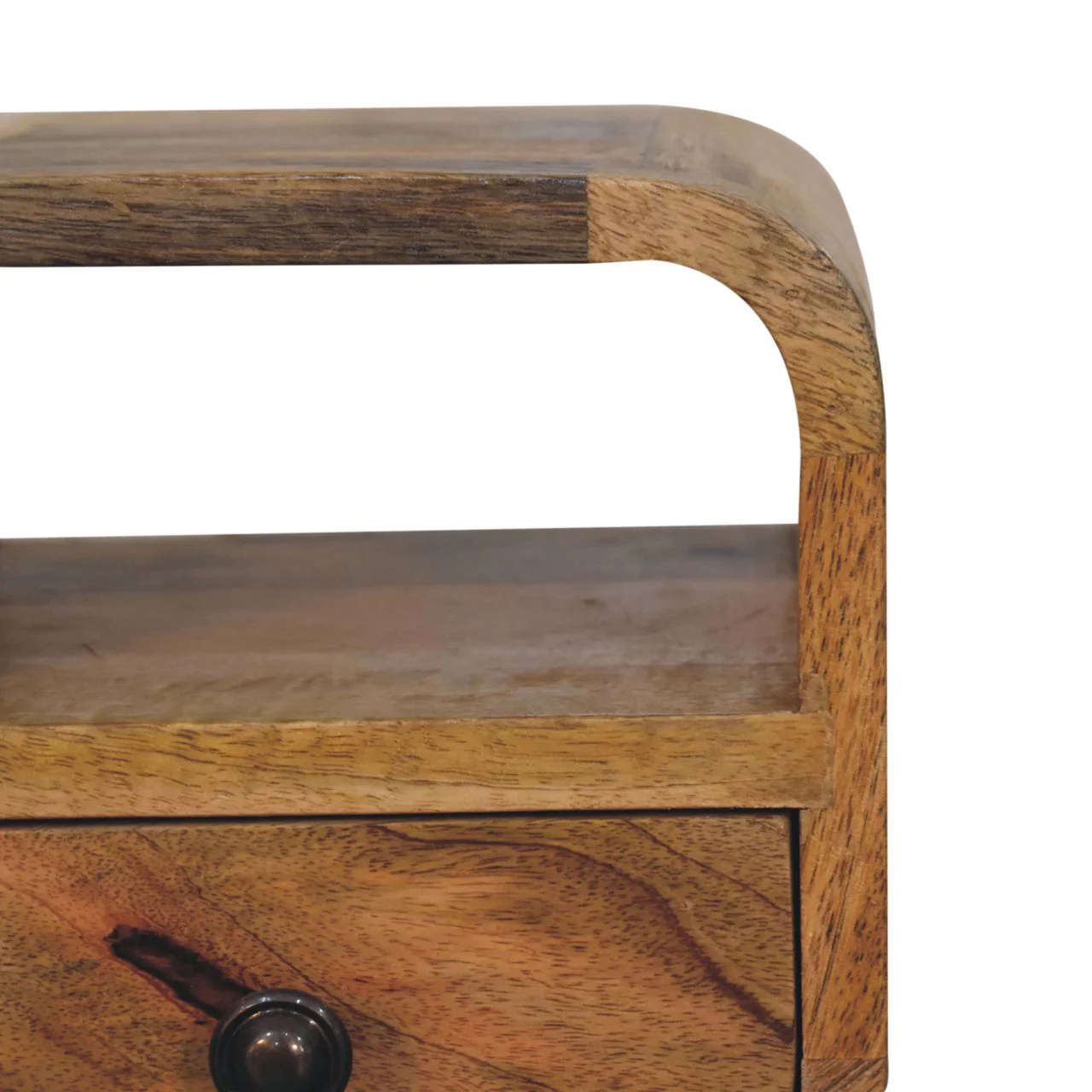 Solid Wood Bedside, Extra Mini Curved 1 Drawer Open Slot, Oak-ish Brown - Image 13