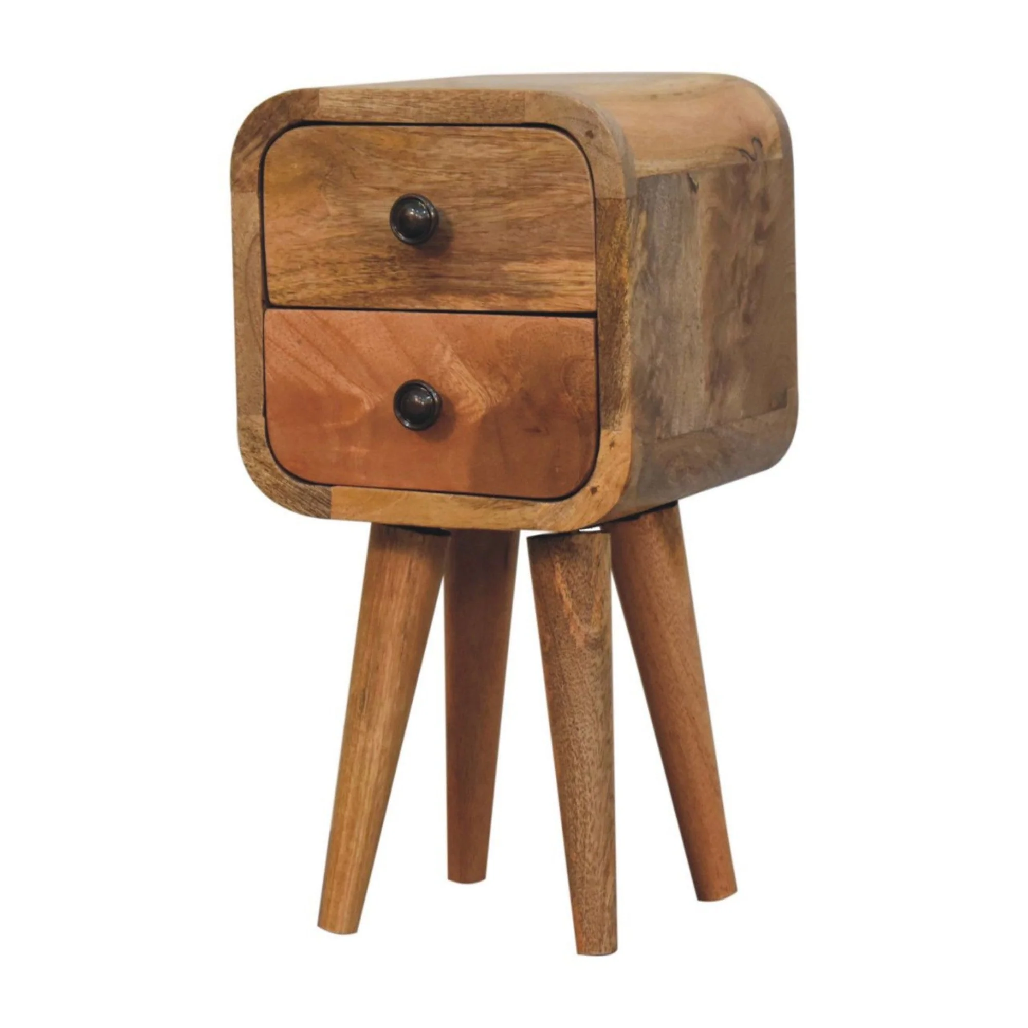 Solid Wood Bedside, Extra Mini Curved 2 Drawers, Brown - Image 2