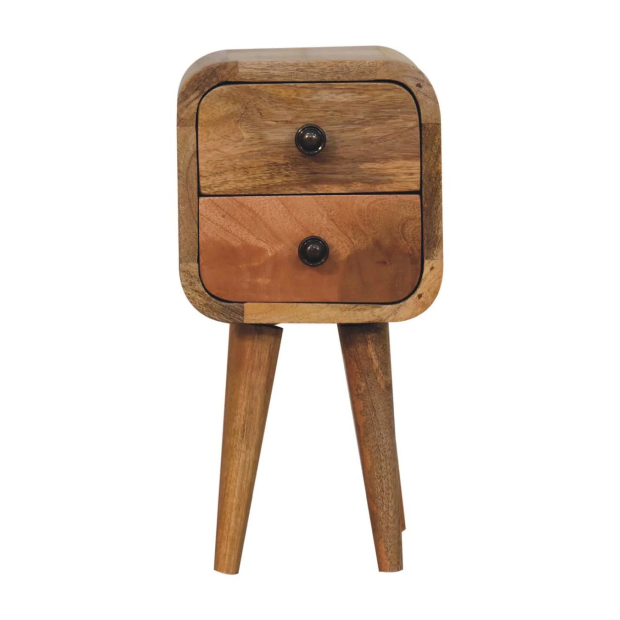 Solid Wood Bedside, Extra Mini Curved 2 Drawers, Brown - Image 3