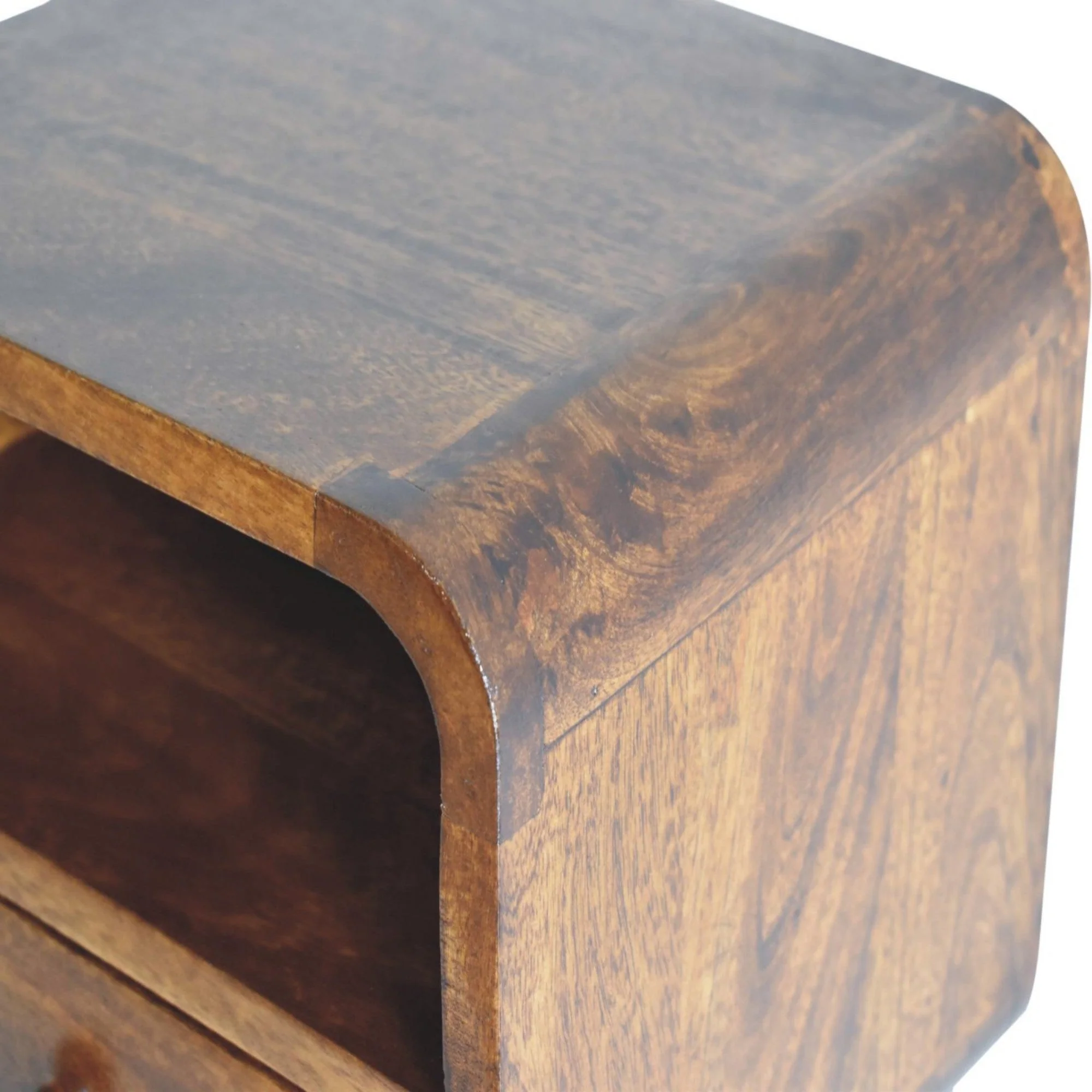 Solid Wood Bedside, Extra Mini Wall Mounted Curved 1 Drawer Open Slot, Dark Brown - Image 6