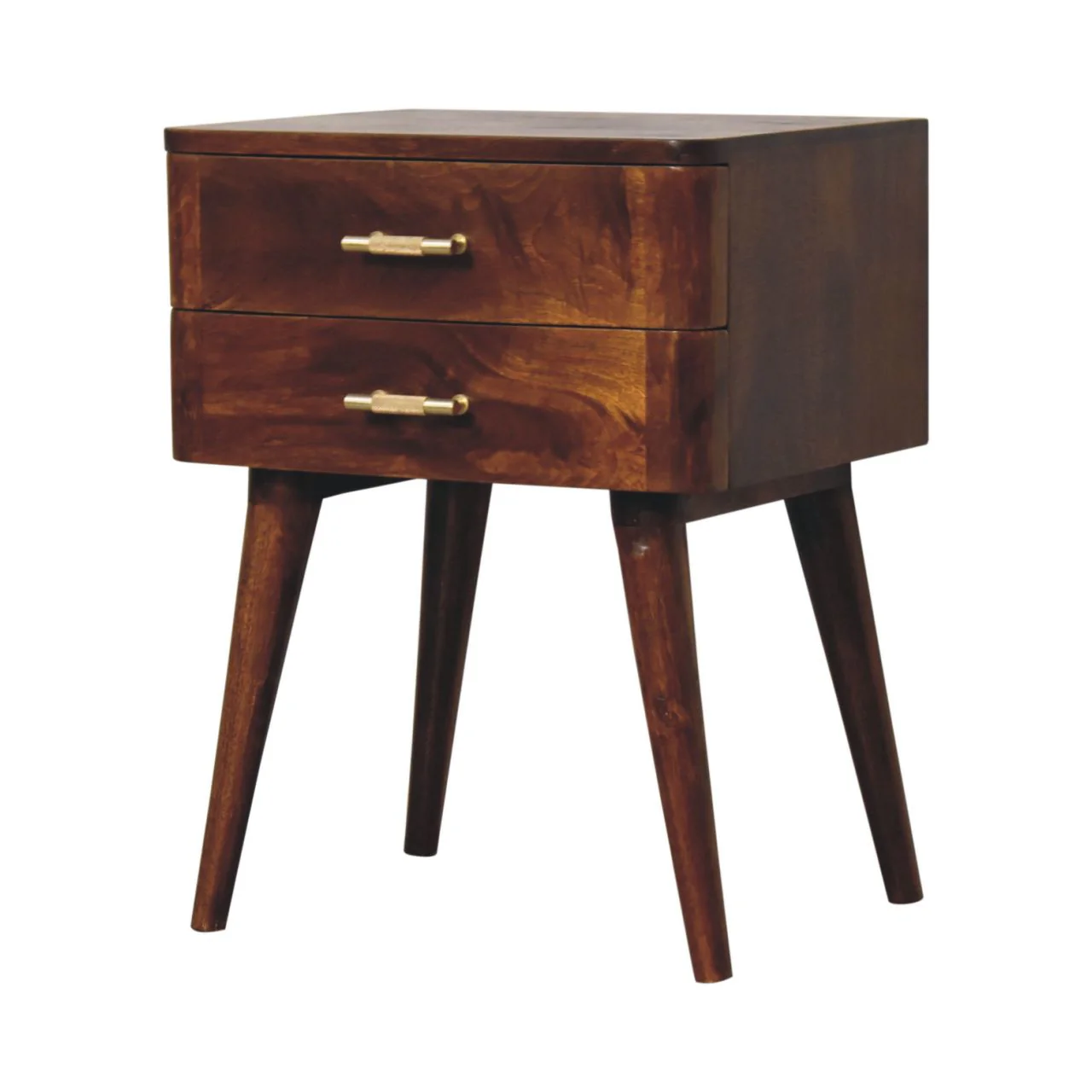 Solid Wood Bedside, T-Bar Nordic 2 Drawers, Dark Brown Chestnut - Image 2