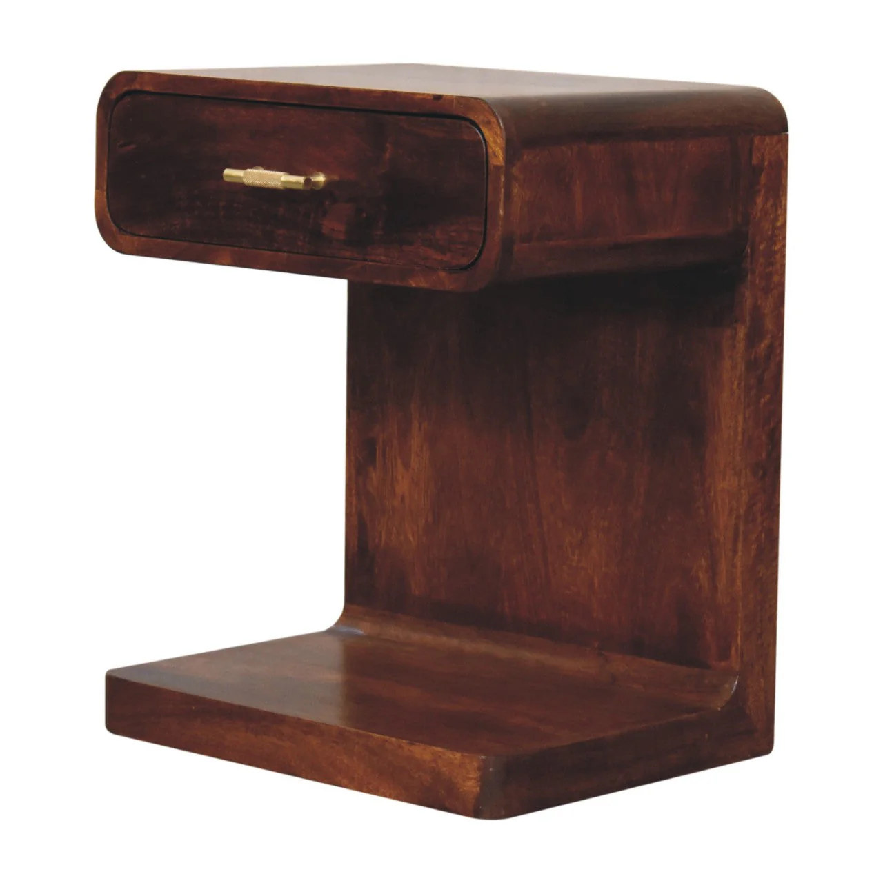 Solid Wood Bedside, T-Bar Rounded, 1 Drawer, 1 Open Slot, Dark Brown Chestnut - Image 3