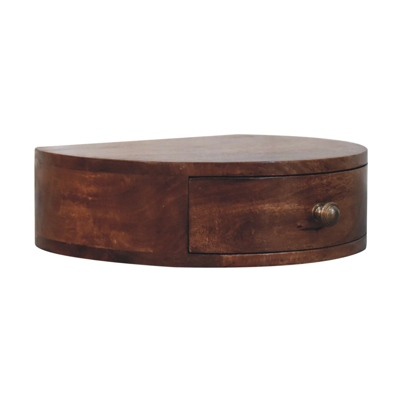 Solid Wood Bedside, Wall Mounted Rounded 1 Drawer, Dark Brown - Image 3