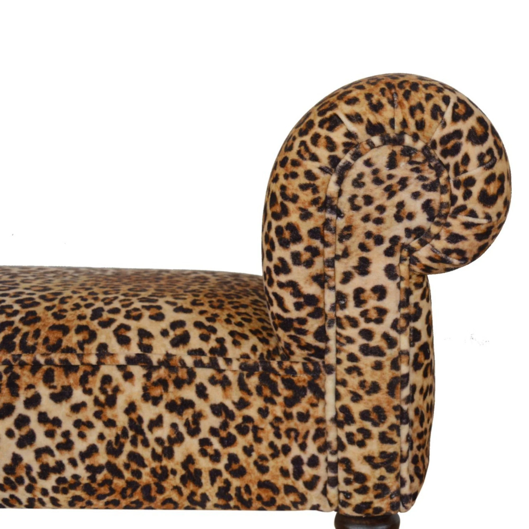 Solid Wood Bench, Leopard Print Upholstered Velvet, Brown - Image 4