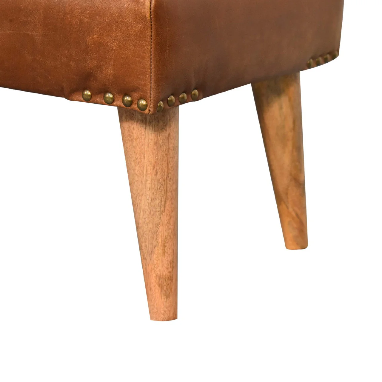 Solid Wood Bench, Upholstered Bouclé Buffalo Hide Leather, Beige - Image 9