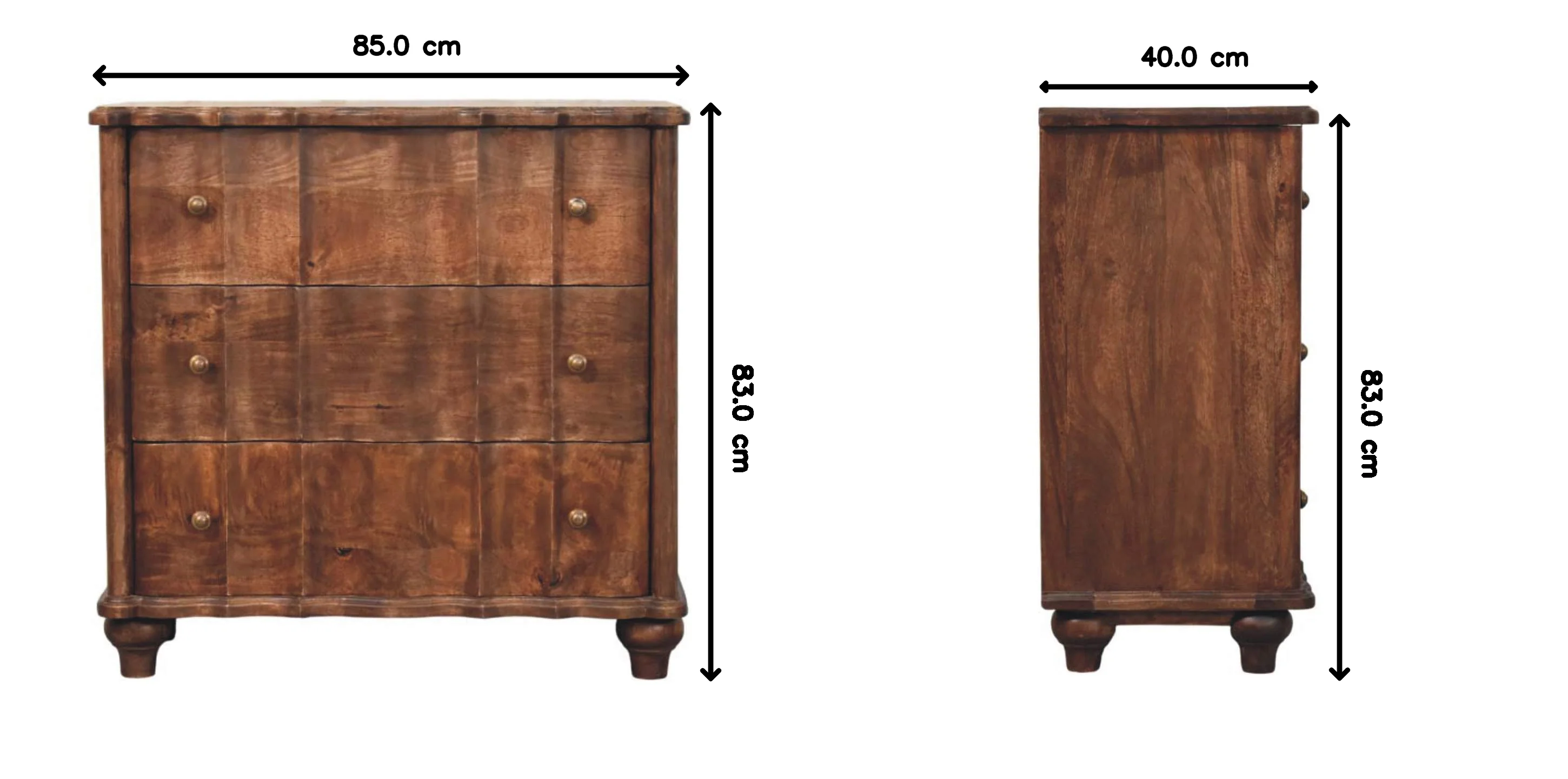 Solid Wood Camille Chest, Three Drawers Storage, Brown - Image 3