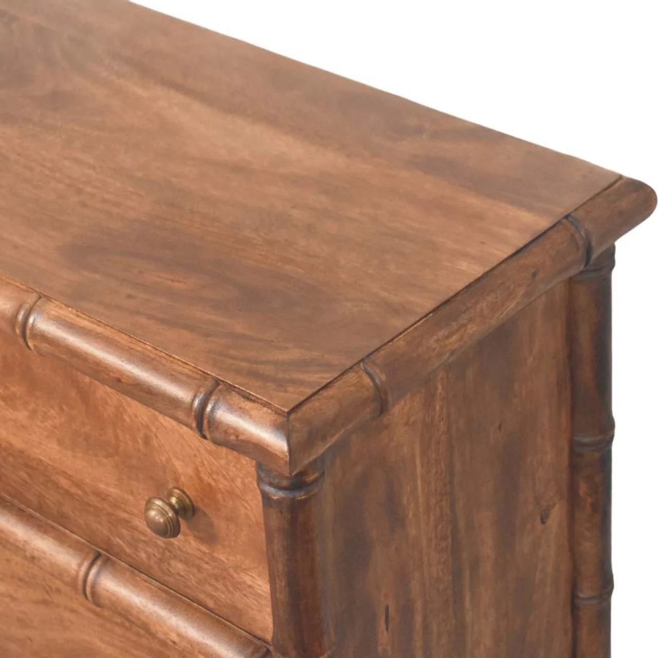 Solid Wood Chest with 3 Drawers, Bamboo Carved Brown - Image 7