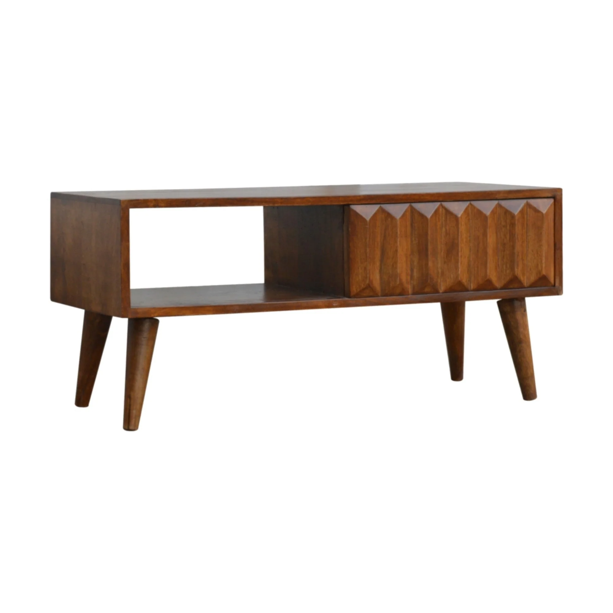 Solid Wood Chestnut Prism Sliding Media Unit, Open Slot, Dark Brown - Image 2