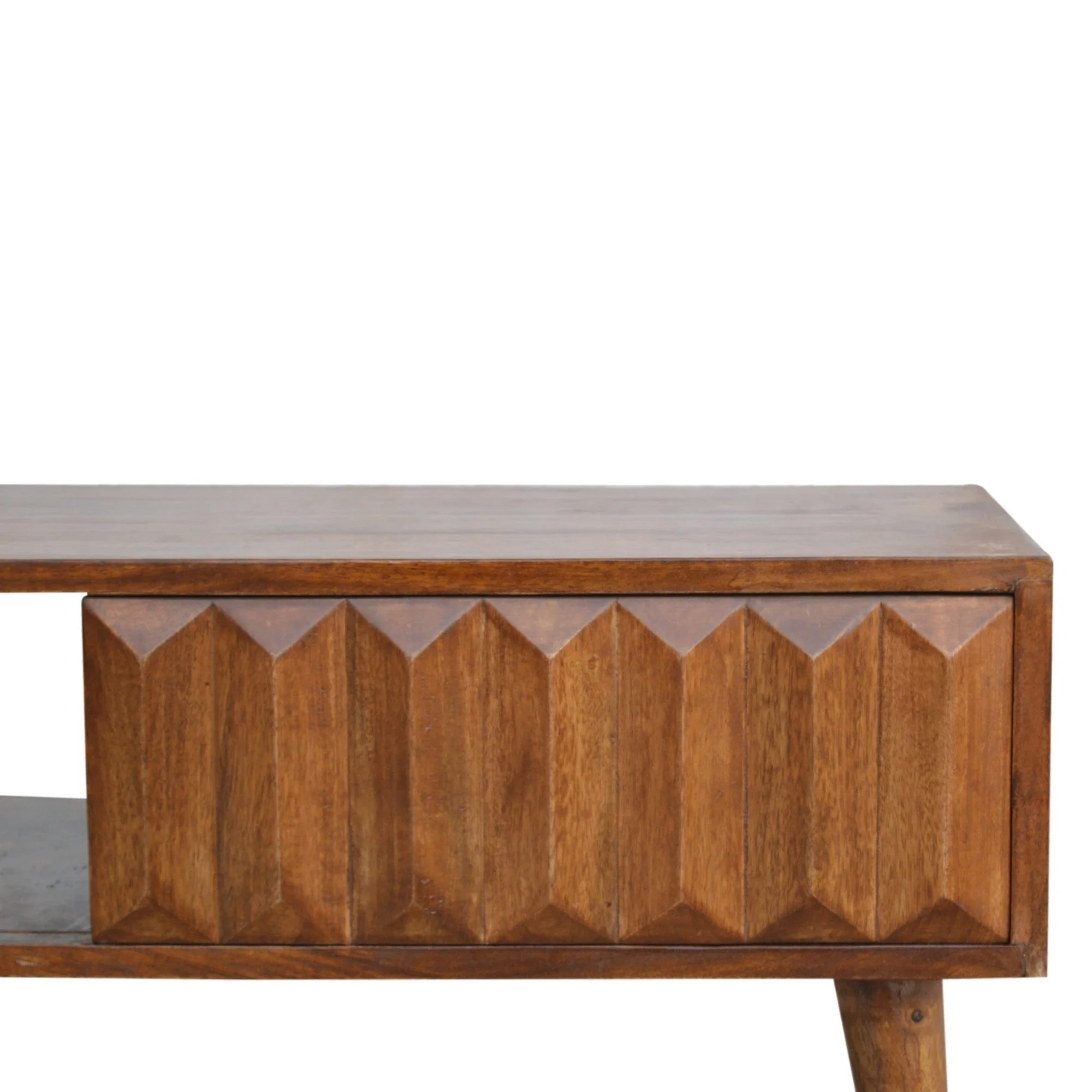 Solid Wood Chestnut Prism Sliding Media Unit, Open Slot, Dark Brown - Image 8