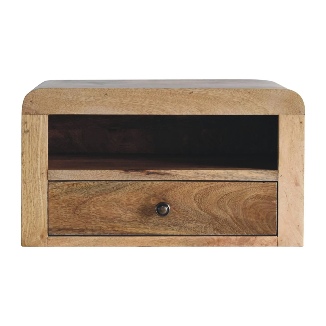 Solid Wood Chunky Floating Bedside, 1 Drawer & Open-Shelf, Oak-ish Brown - Image 3