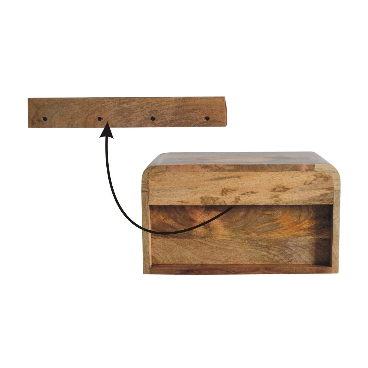 Solid Wood Chunky Floating Bedside, 1 Drawer & Open-Shelf, Oak-ish Brown - Image 4