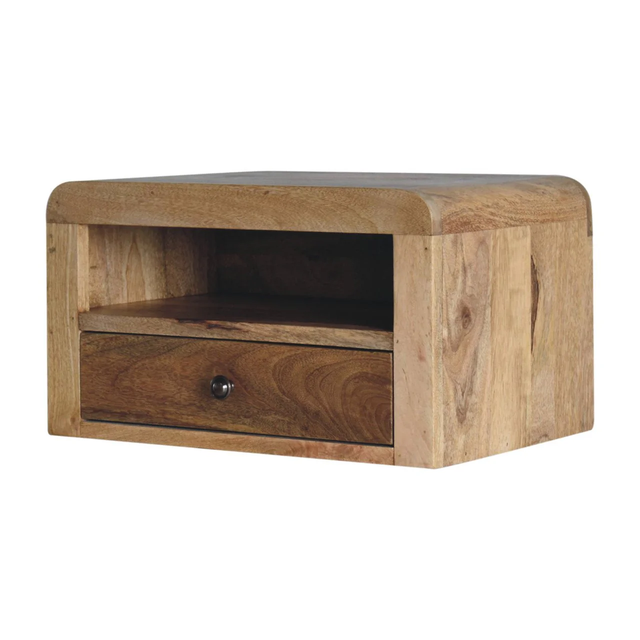 Solid Wood Chunky Floating Bedside, 1 Drawer & Open-Shelf, Oak-ish Brown - Image 5