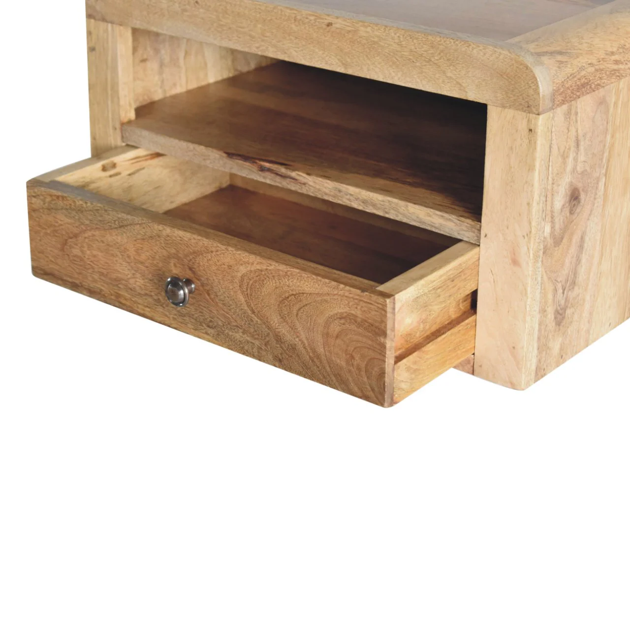 Solid Wood Chunky Floating Bedside, 1 Drawer & Open-Shelf, Oak-ish Brown - Image 9
