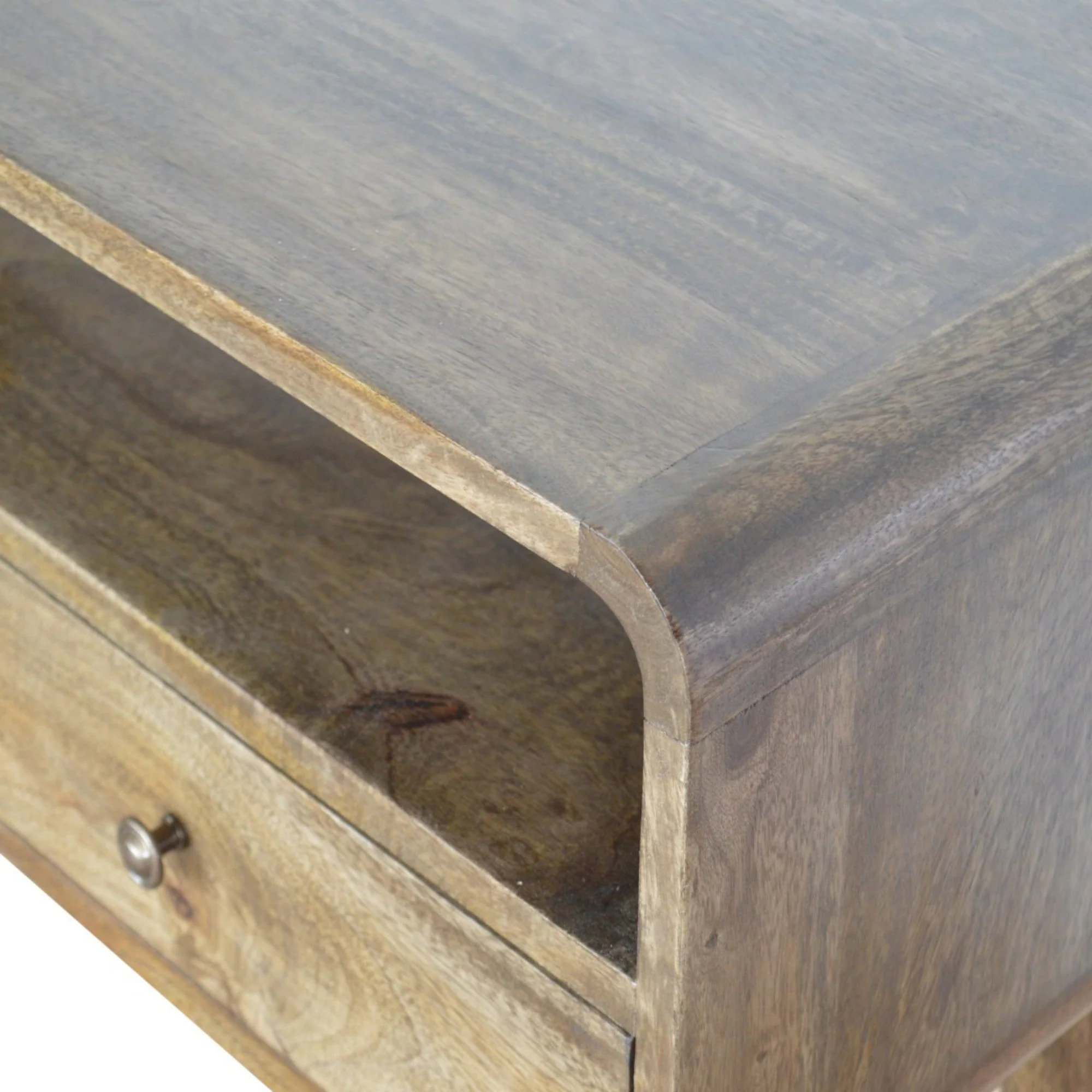 Solid Wood Console Table Curved 2 Drawers Open Slot, Brown - Image 2