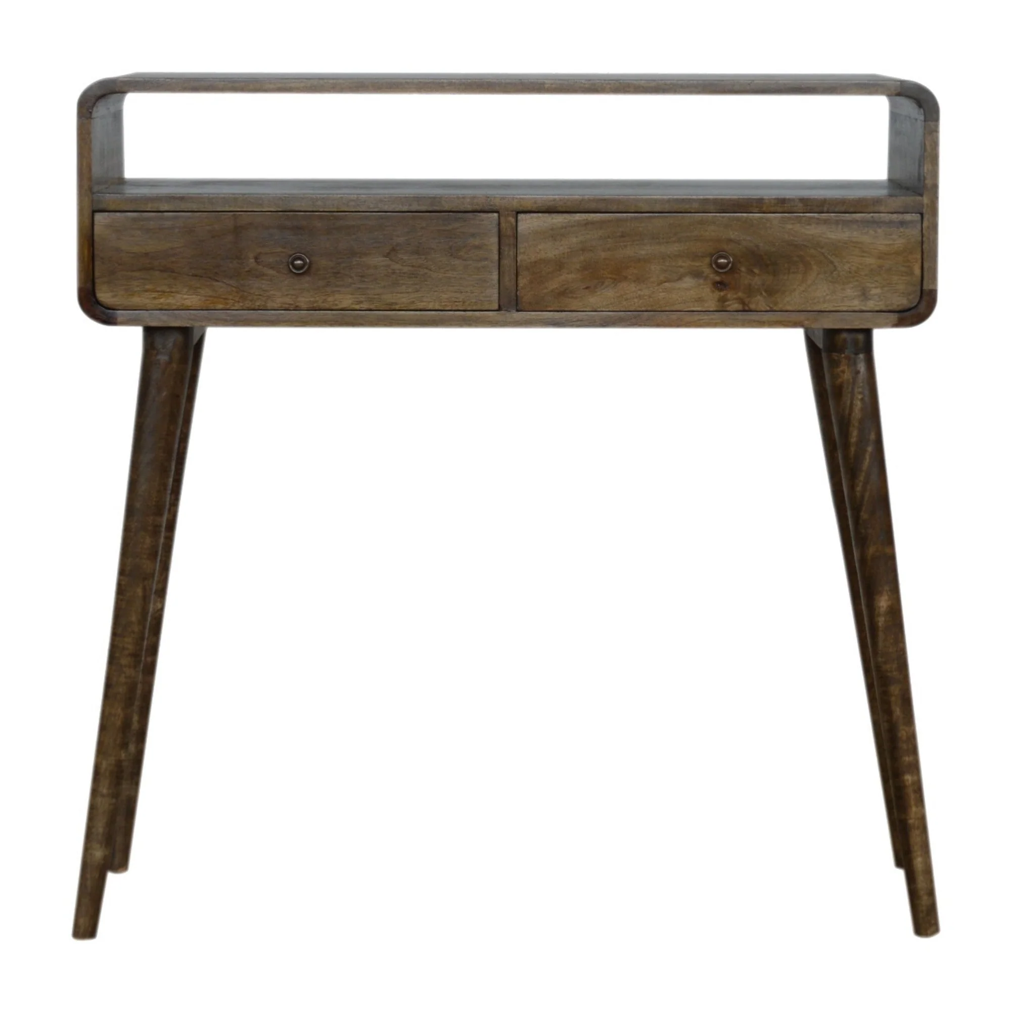 Solid Wood Console Table Curved 2 Drawers Open Slot, Brown - Image 7