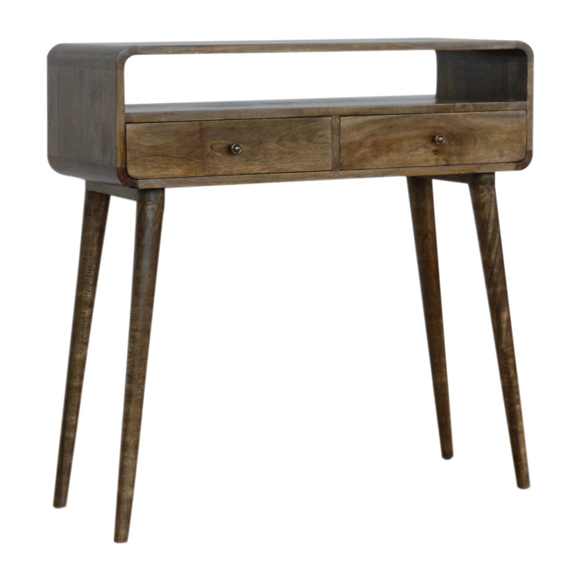 Solid Wood Console Table Curved 2 Drawers Open Slot, Brown - Image 8