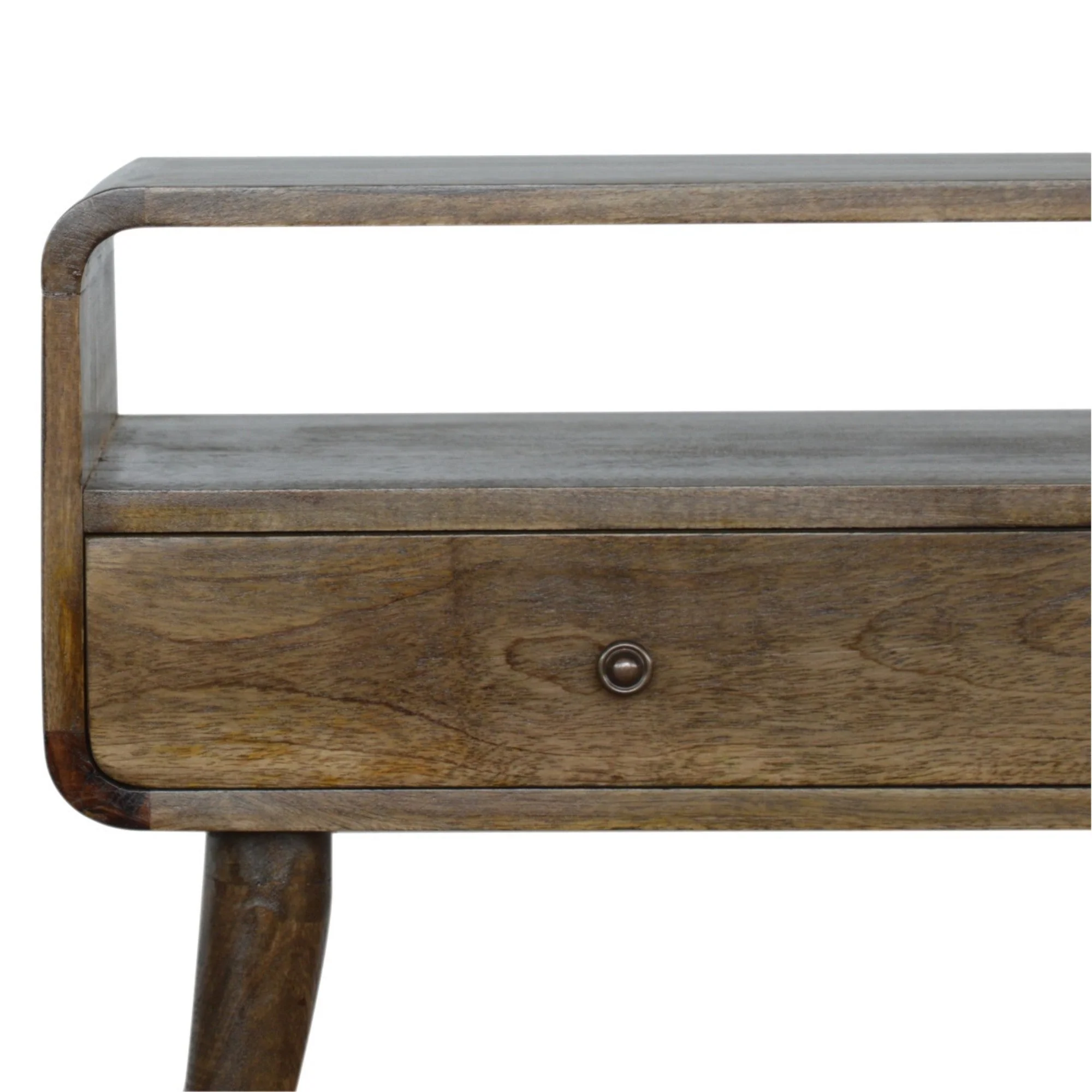 Solid Wood Console Table Curved 2 Drawers Open Slot, Brown - Image 9