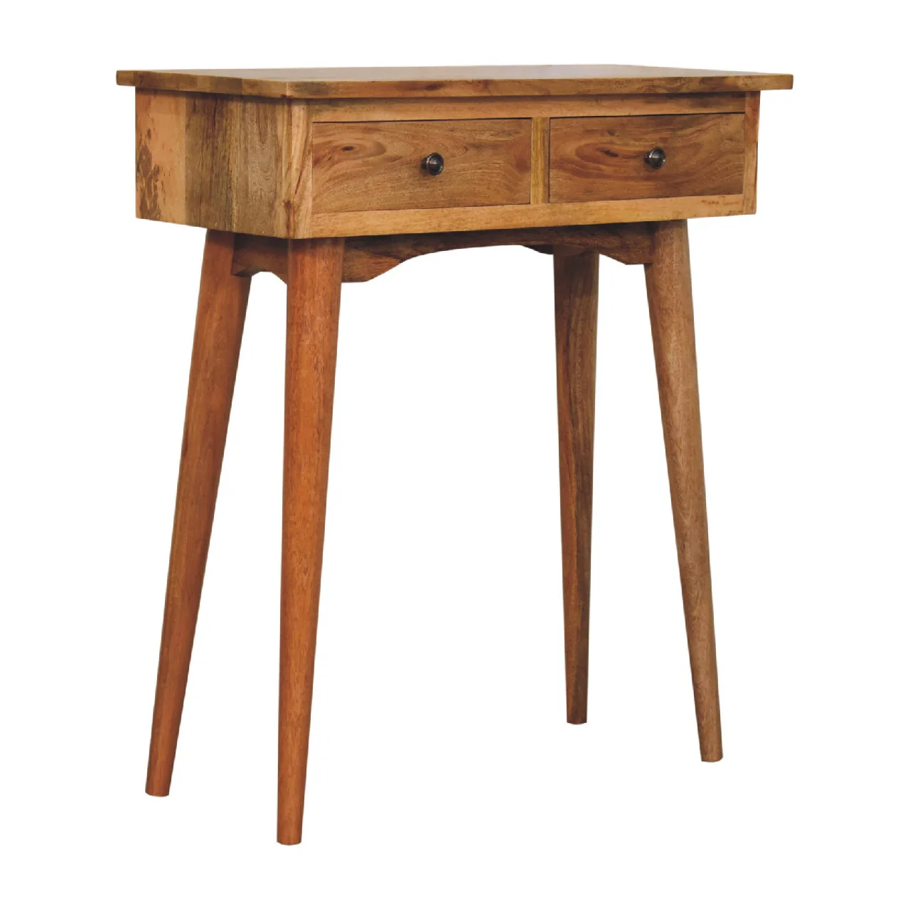 Solid Wood Console Table, Mini Hallway 2 Drawers, Brown - Image 5