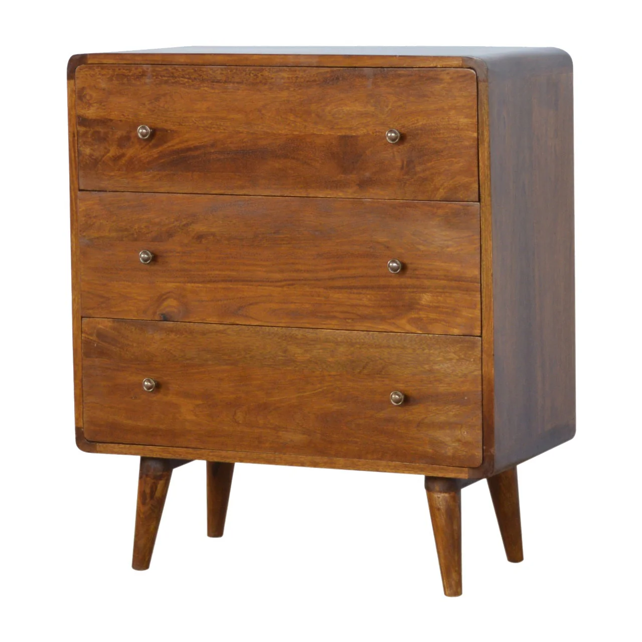 Solid Wood Curved Chestnut Chest with 3 Drawers for Organization, Dark Brown - Image 3