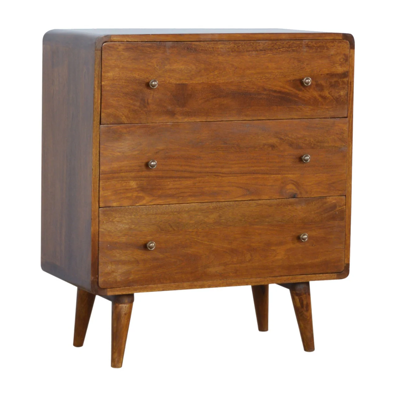 Solid Wood Curved Chestnut Chest with 3 Drawers for Organization, Dark Brown - Image 5