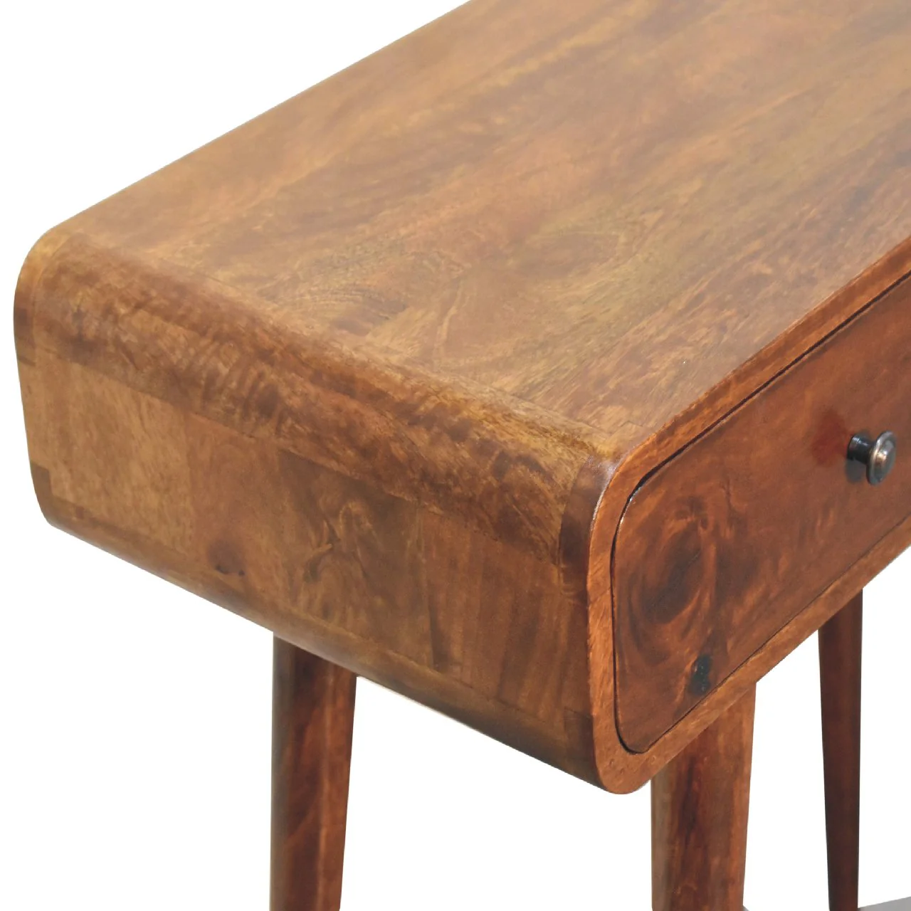 Solid Wood Curved Hallway Table, 2 Drawers, Chestnut/Dark Brown - Image 6
