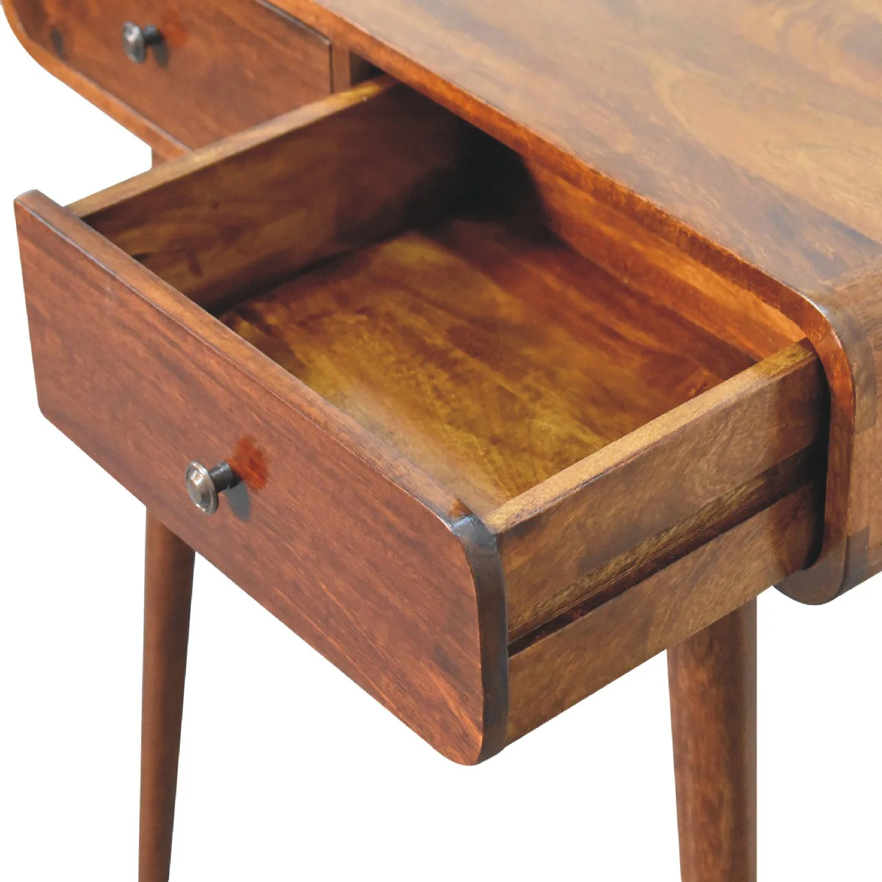 Solid Wood Curved Hallway Table, 2 Drawers, Chestnut/Dark Brown - Image 8