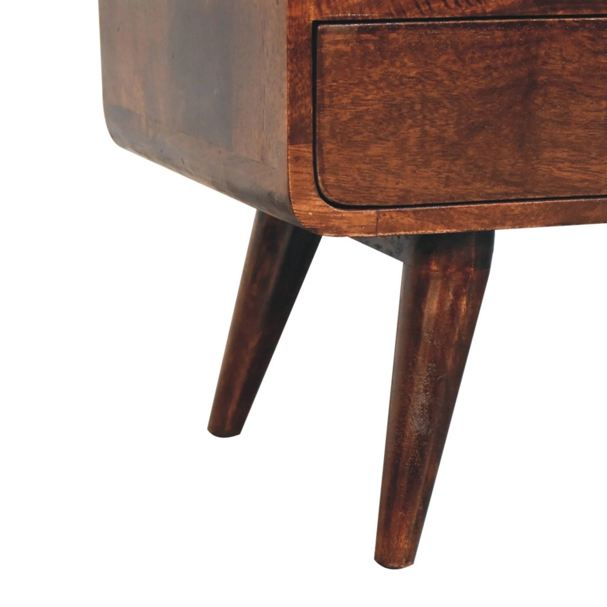 Solid Wood Curved Media Unit with 2 Drawers and 1 Open Slot, Dark Brown - Image 6