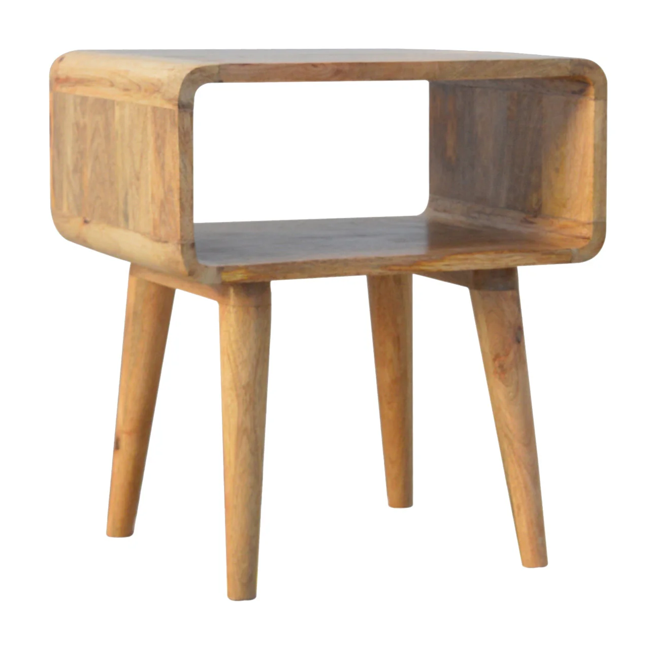 Solid Wood Curved Open Bedside, Open Slot, Brown - Image 2