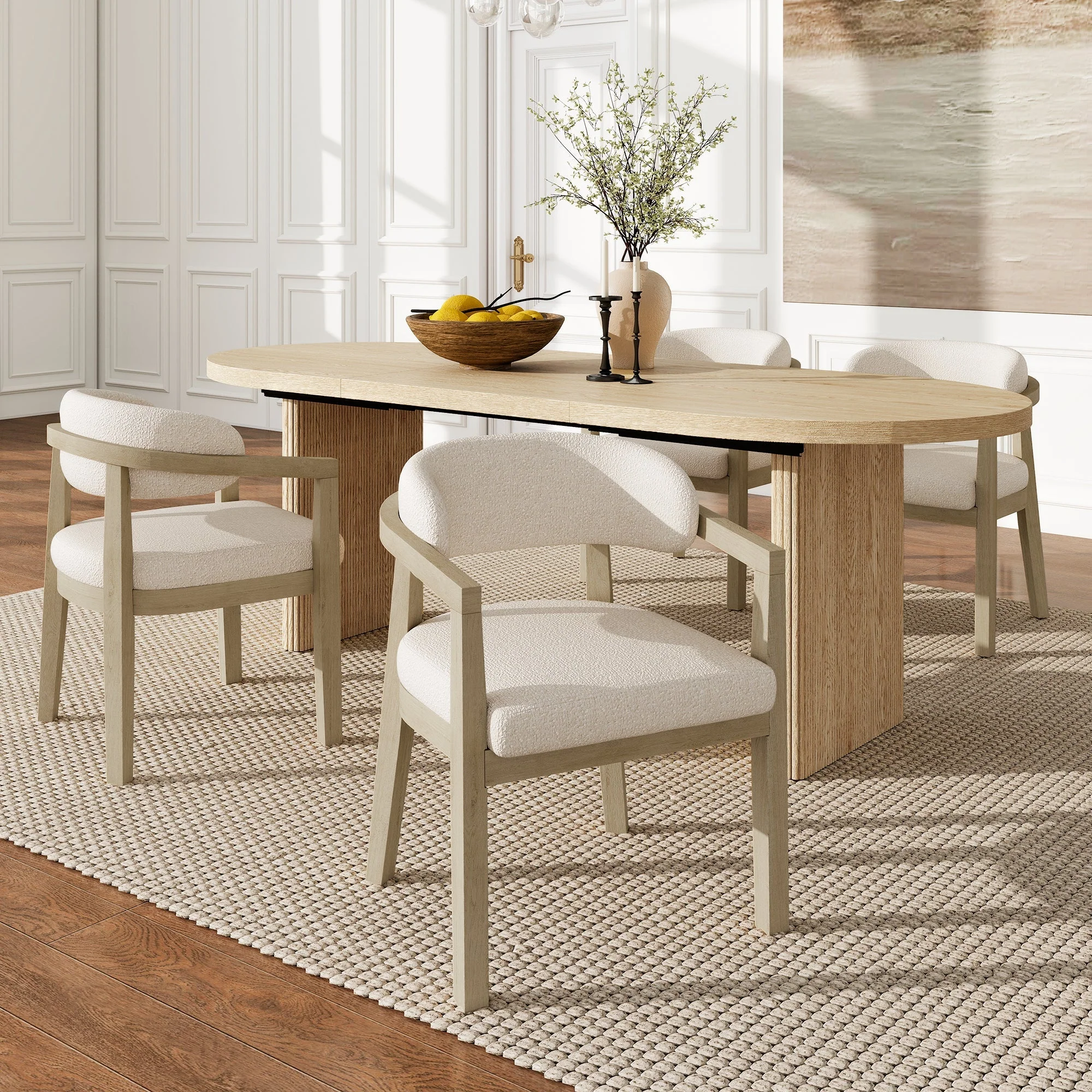 Solid Wood Dining Chairs Set of 2 Modern Style Bouclé Natural Color - Image 4