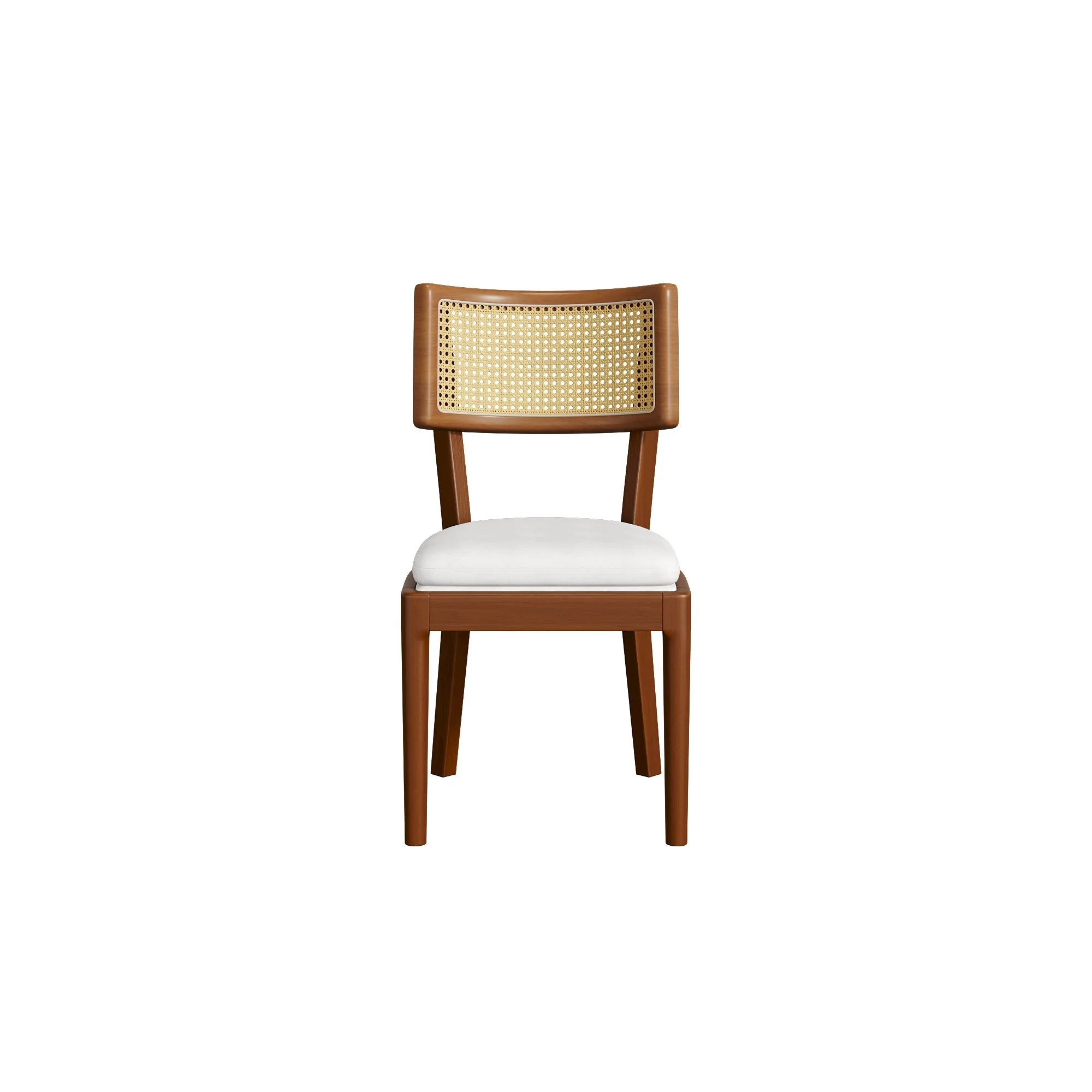 Solid Wood Dining Chairs Set of 2 Rattan Backrests Modern Style Linen Walnut - Image 10