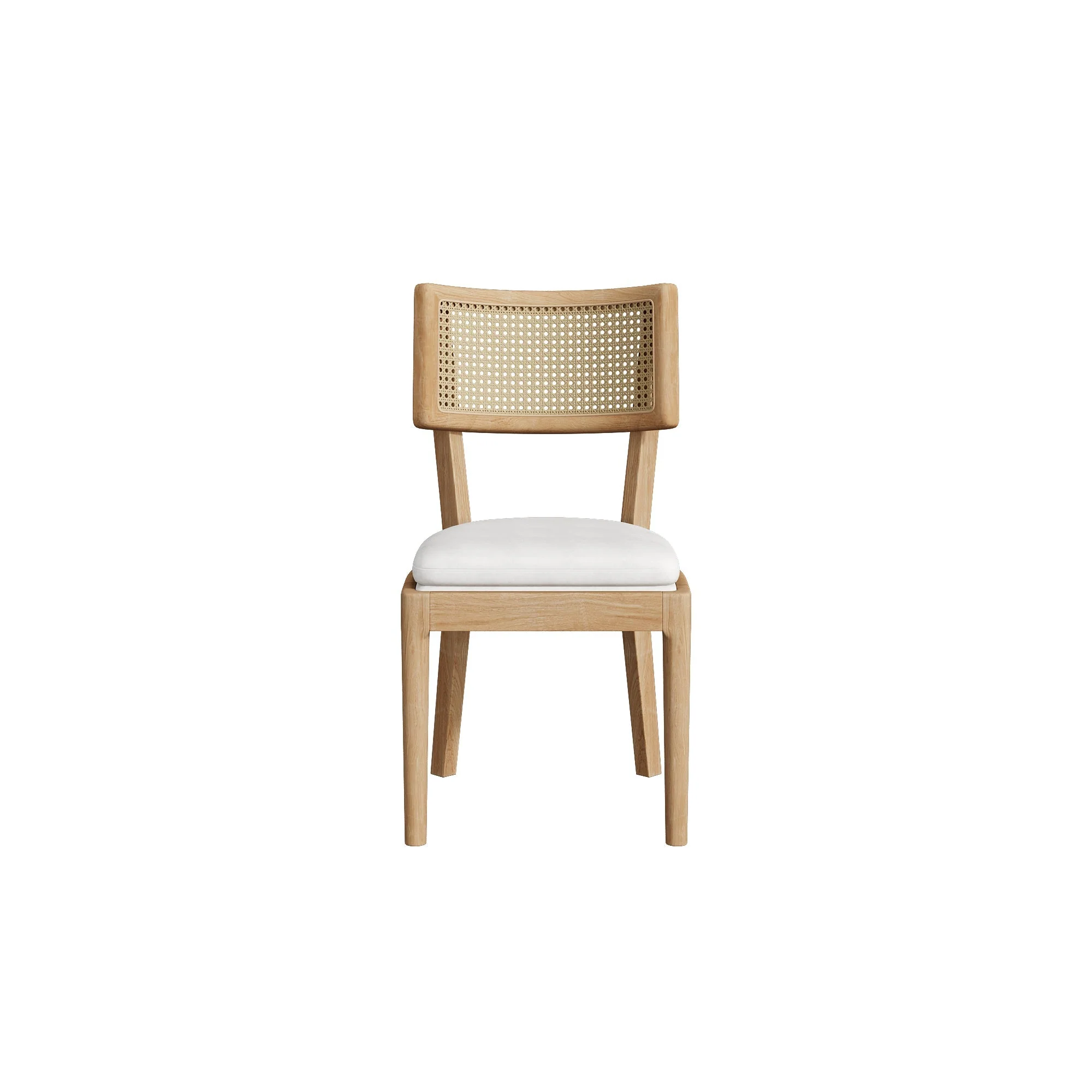 Solid Wood Dining Chairs with Rattan Backrests and Linen Seats, Set of 2, Wood Color - Image 10