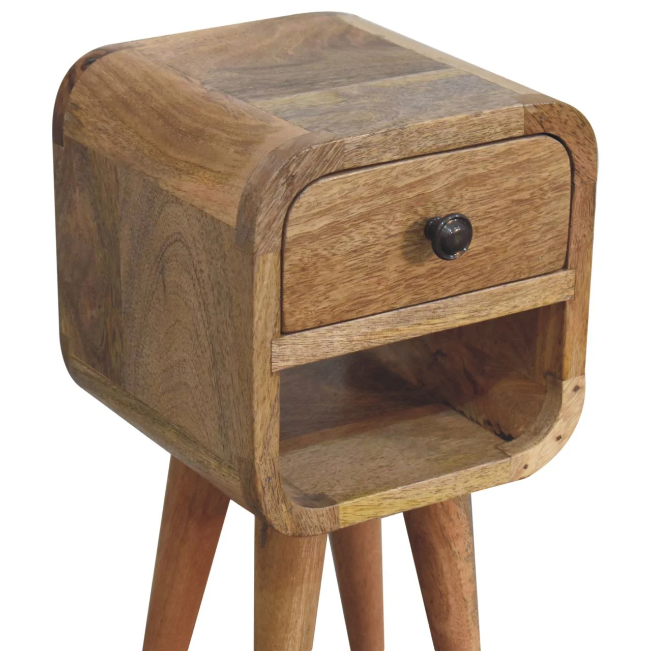 Solid Wood Extra Mini Bedside, 1 Drawer Open Slot, Brown - Image 6