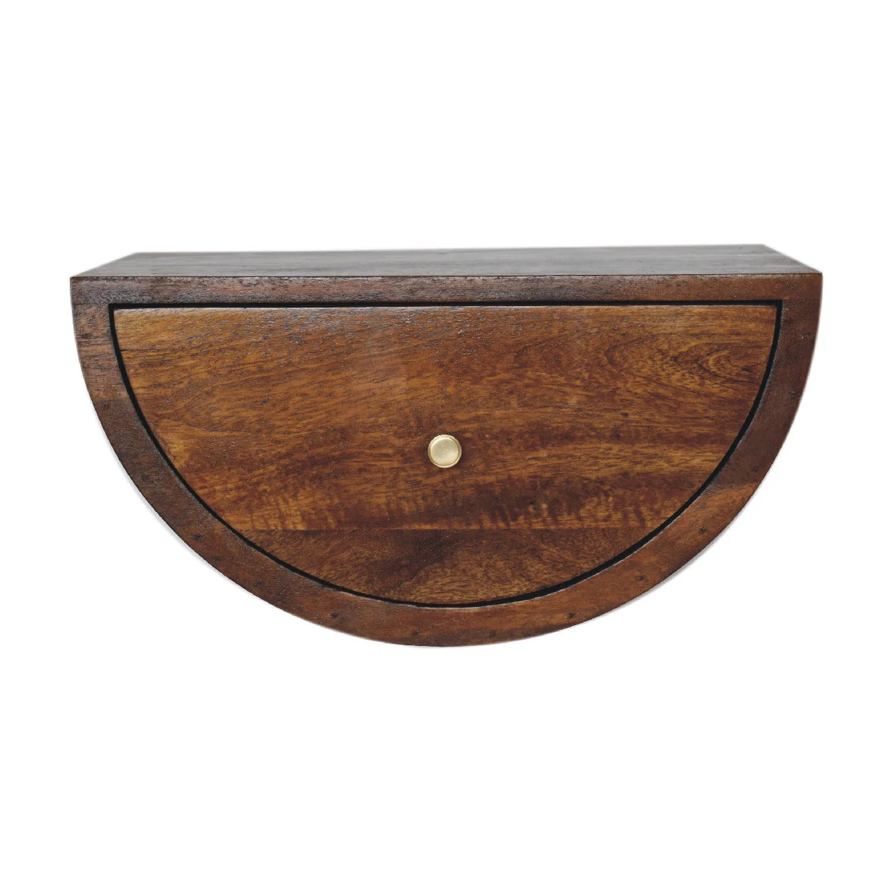Solid Wood Floating Bedside with 1 Drawer, Crescent Design, Chestnut Brown - Image 3