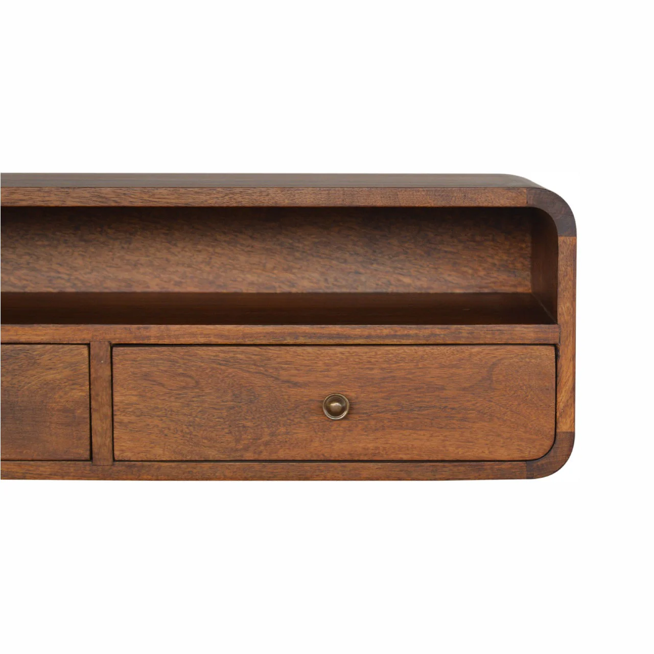 Solid Wood Floating Console, 2 Drawers 1 Shelf, Dark Brown Chestnut - Image 6