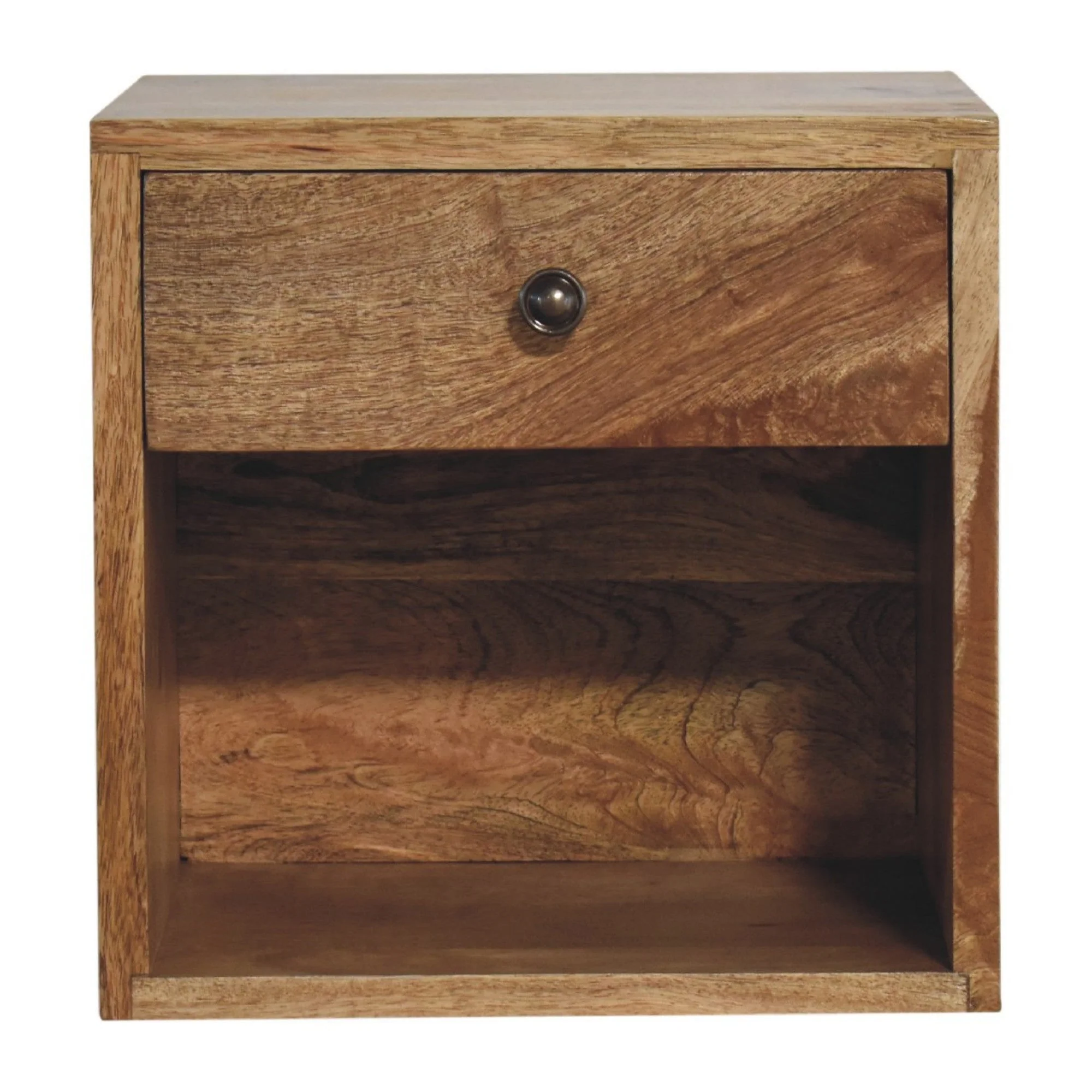 Solid Wood Floating Mini Classic Bedside with 1 Drawer and 1 Shelf, Brown - Image 8