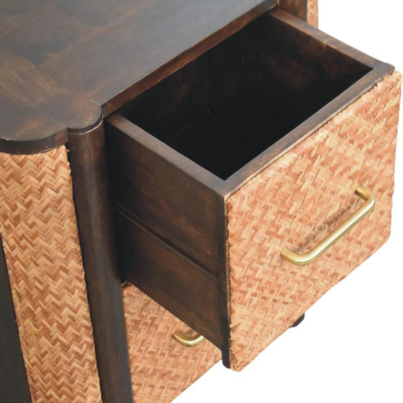 Solid Wood Havana Canefront Drawers, 2-Drawer, Dark Brown - Image 9
