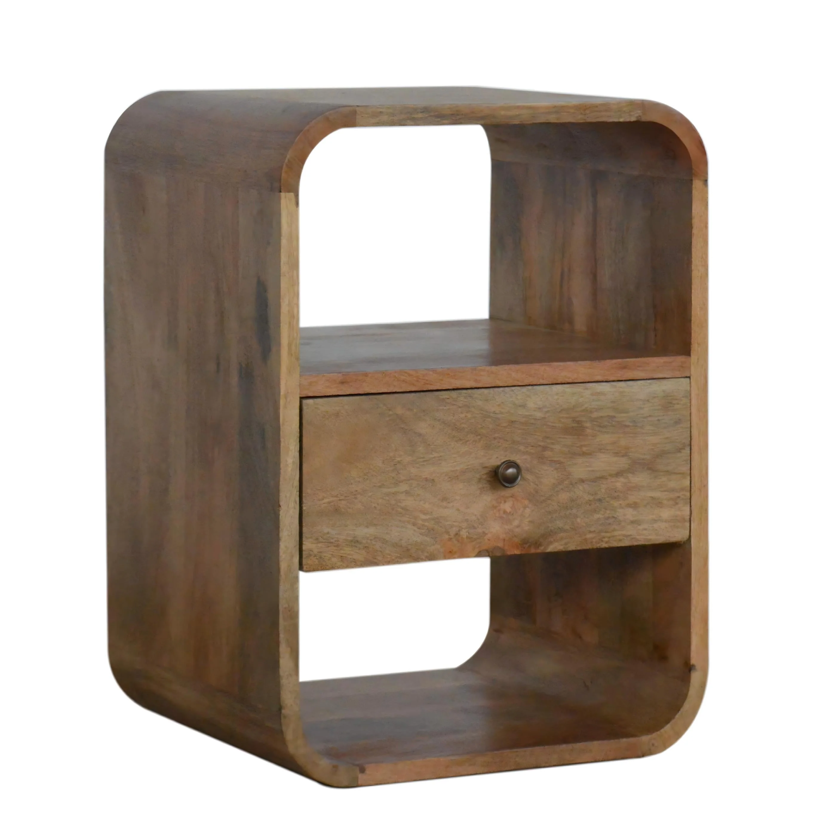 Solid Wood London Bedside, 1 Drawer 2 Open Slots, Beige - Image 2