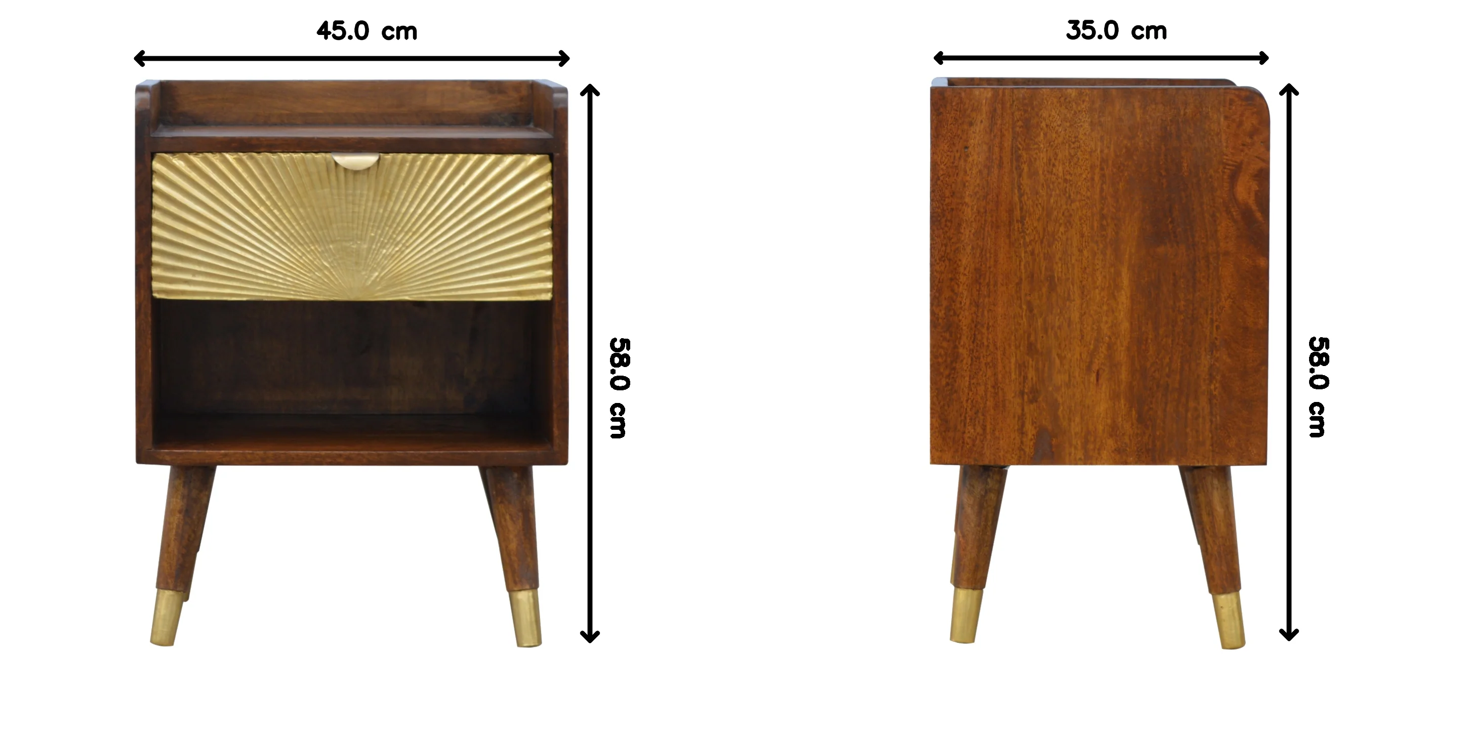 Solid Wood Manila Gold Bedside, One Drawer, 1 Shelf, Dark Brown & Golden - Image 2