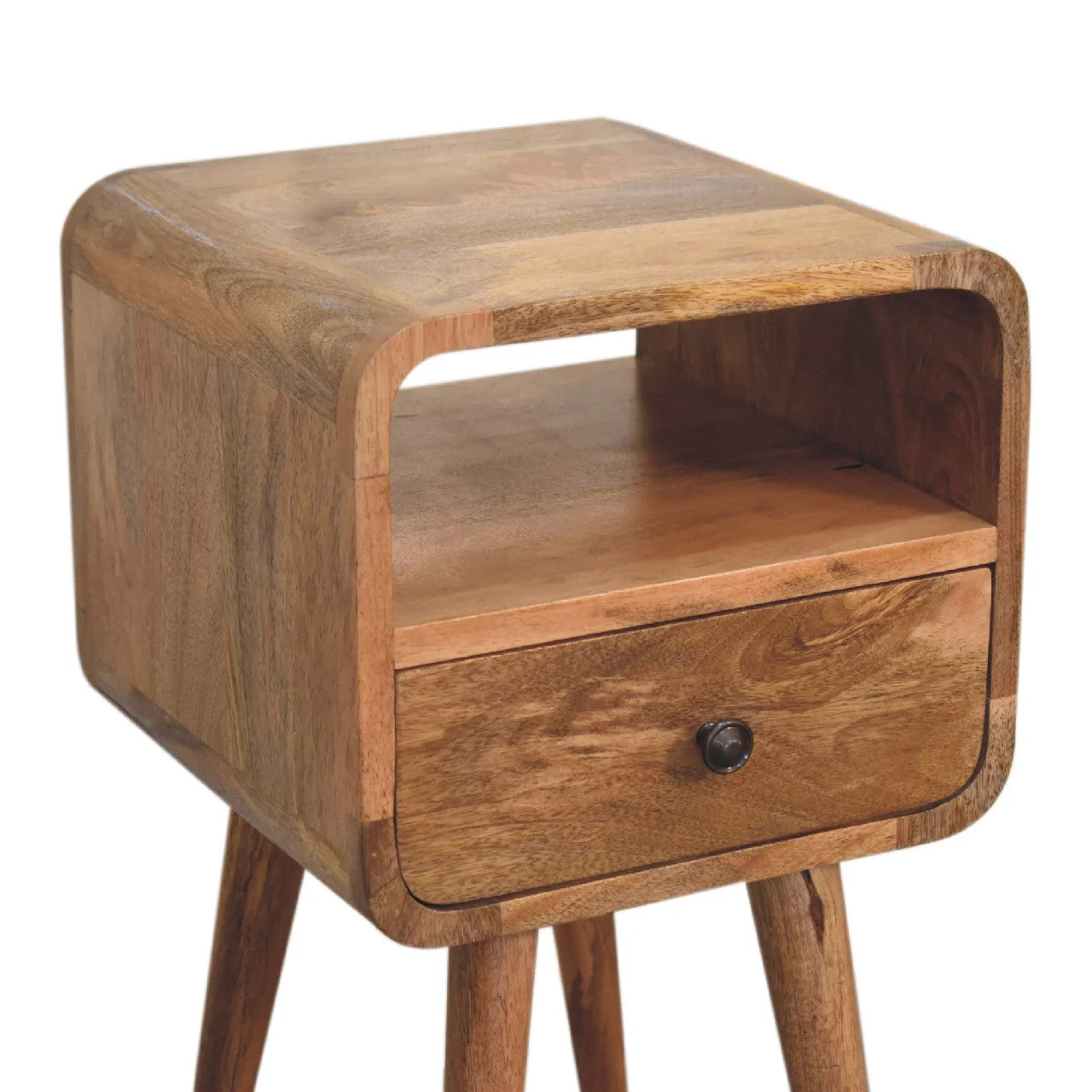 Solid Wood Mini Bedside, 1 Drawer and Open Slot, Brown - Image 3
